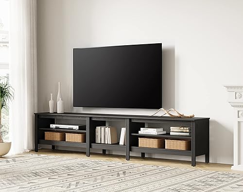 Miniatura 3 de WAMPAT Soporte de TV grande para TV de 90 pulgadas, centro de entretenimiento de madera para TV de 80 a 100 pulgadas con 5 cubos, consola de TV,