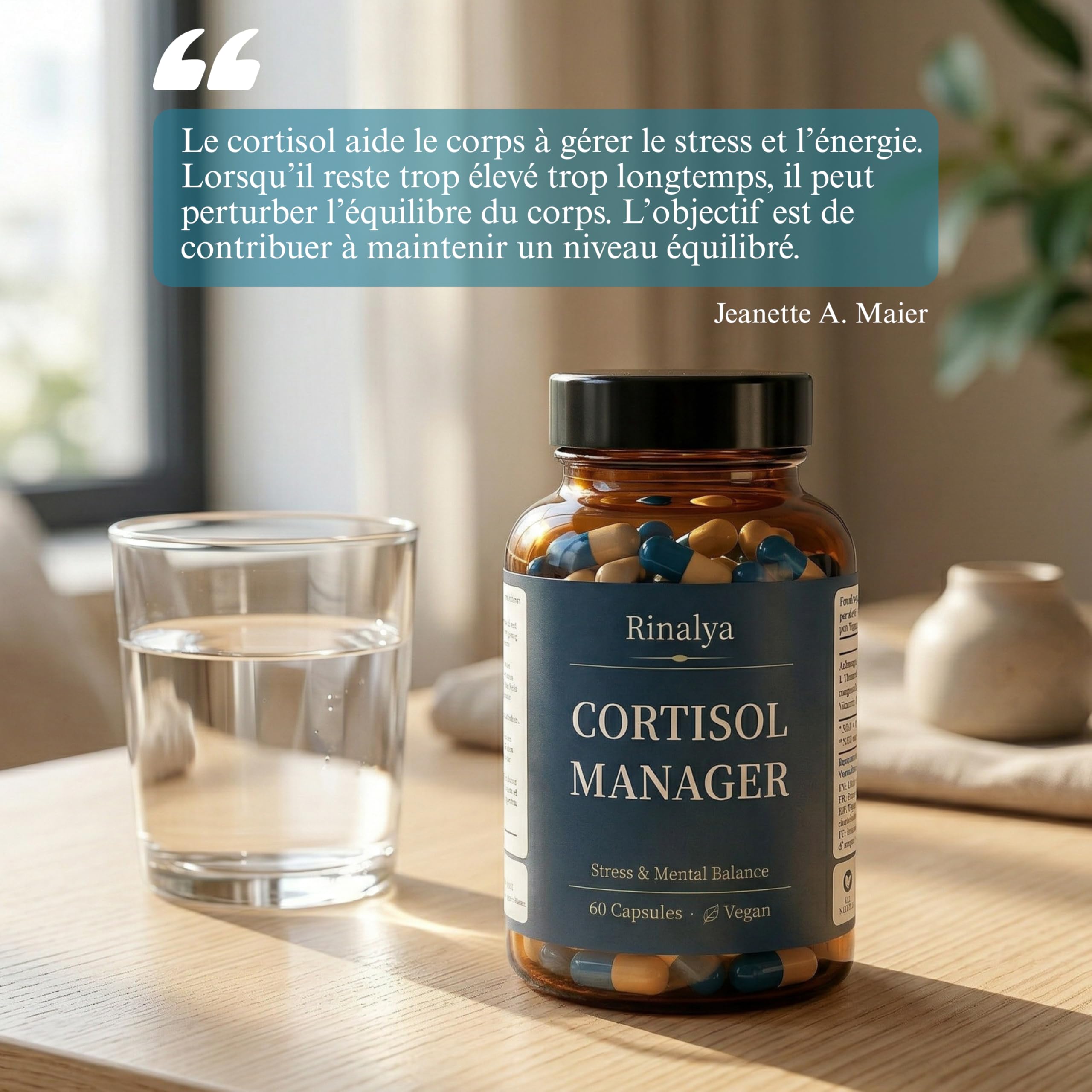 Cortisol Manager – Anti-Stress & Équilibre Mental – Ashwagandha 5% Withanolides, L-Théanine, Magnésium Bisglycinate & Vitamine D3 – Sommeil & Fatigue – 60 Gélules Végan – Cure 1 Mois