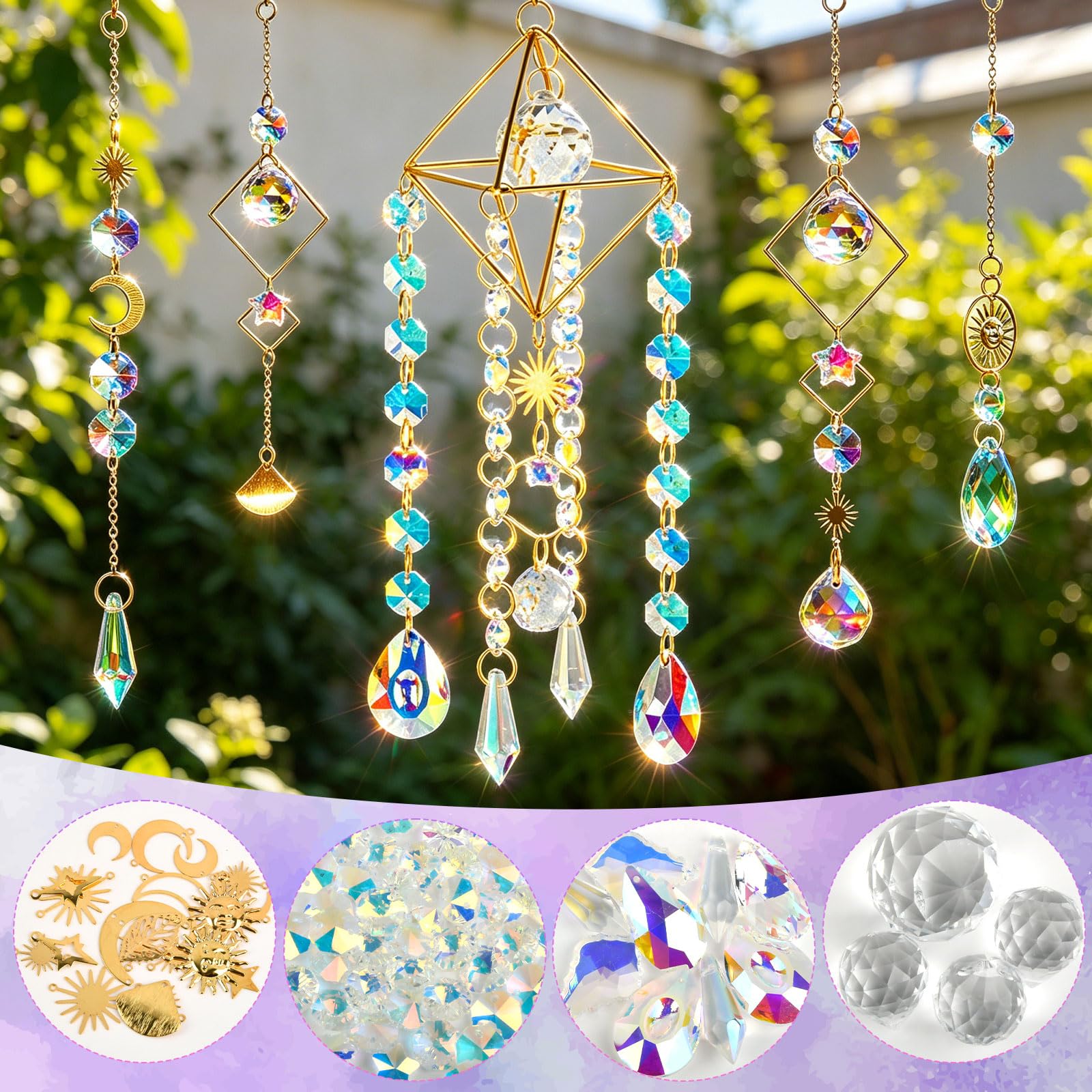 Atrapador Set de 400 Piezas Atrapasoles – Suncatcher & Sun Catcher de Cristal para Ventana, Atrapasoles Cristal Colgante, Atrapasole Arcoíris Colgante, Adecuado para Hogar, Jardín, Navidad, Boda