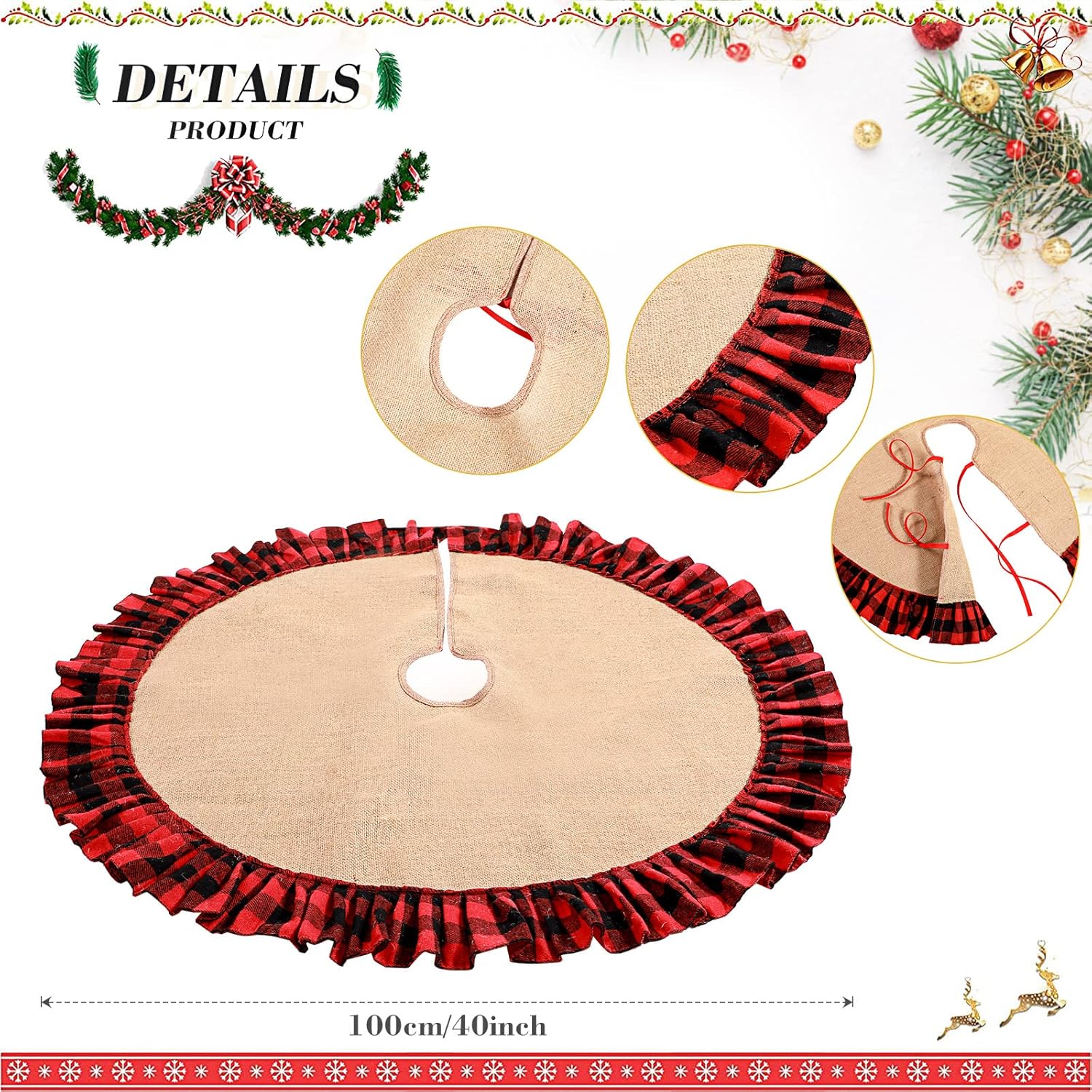 Christmas Decorations Buffalo Plaid Christmas Tree Topper Wreath Bow Christmas Tree Skirt 16 Pieces Buffalo Plaid Ball Ornaments Hanging for Christmas Tree Decor (Red and Black, Black and White)