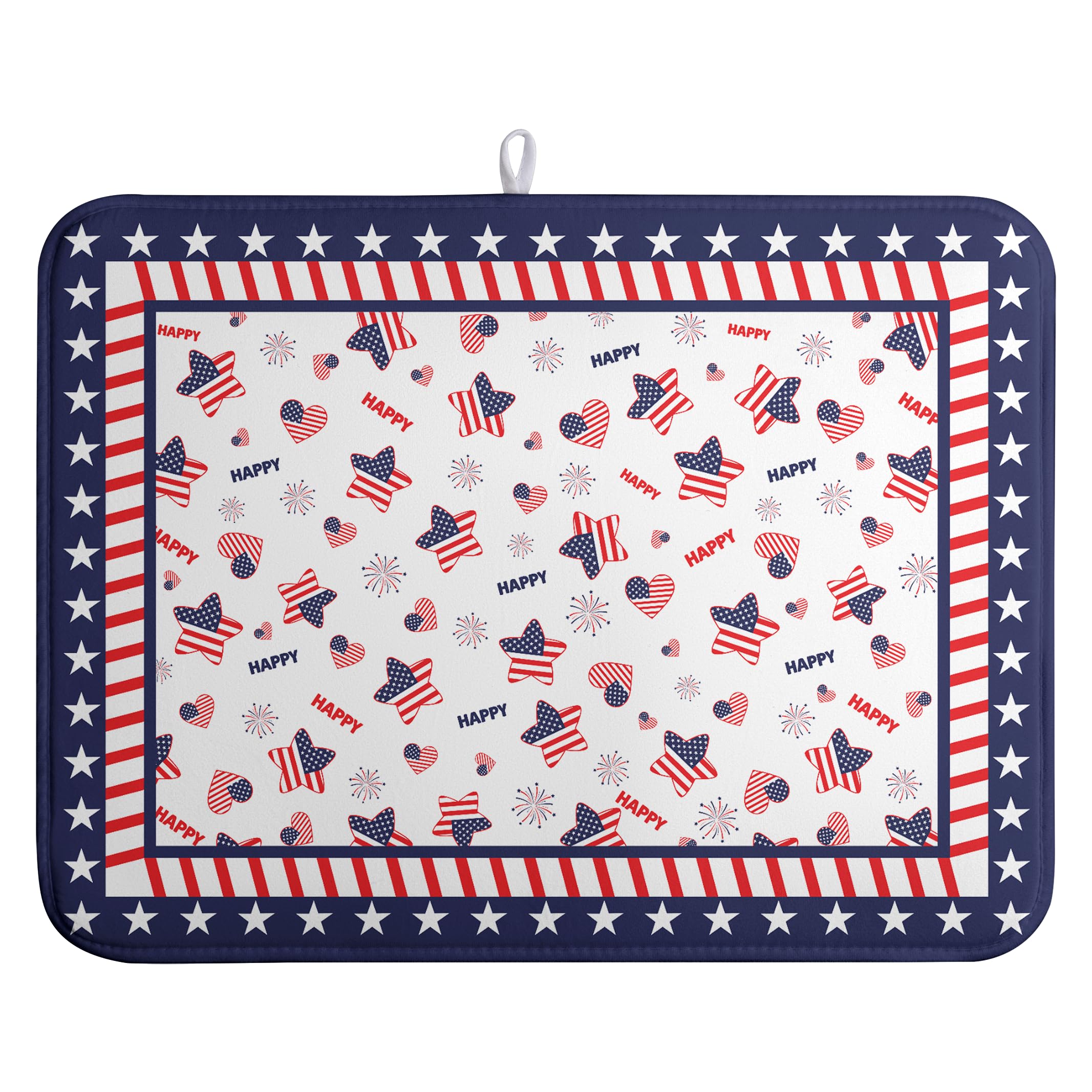 4th of July Dish Drying Mats for Kitchen Counter Patriotic Independence Day Kitchen Dishes Dryer Pad Stars Absorbent Dish Mat Microfiber Washable