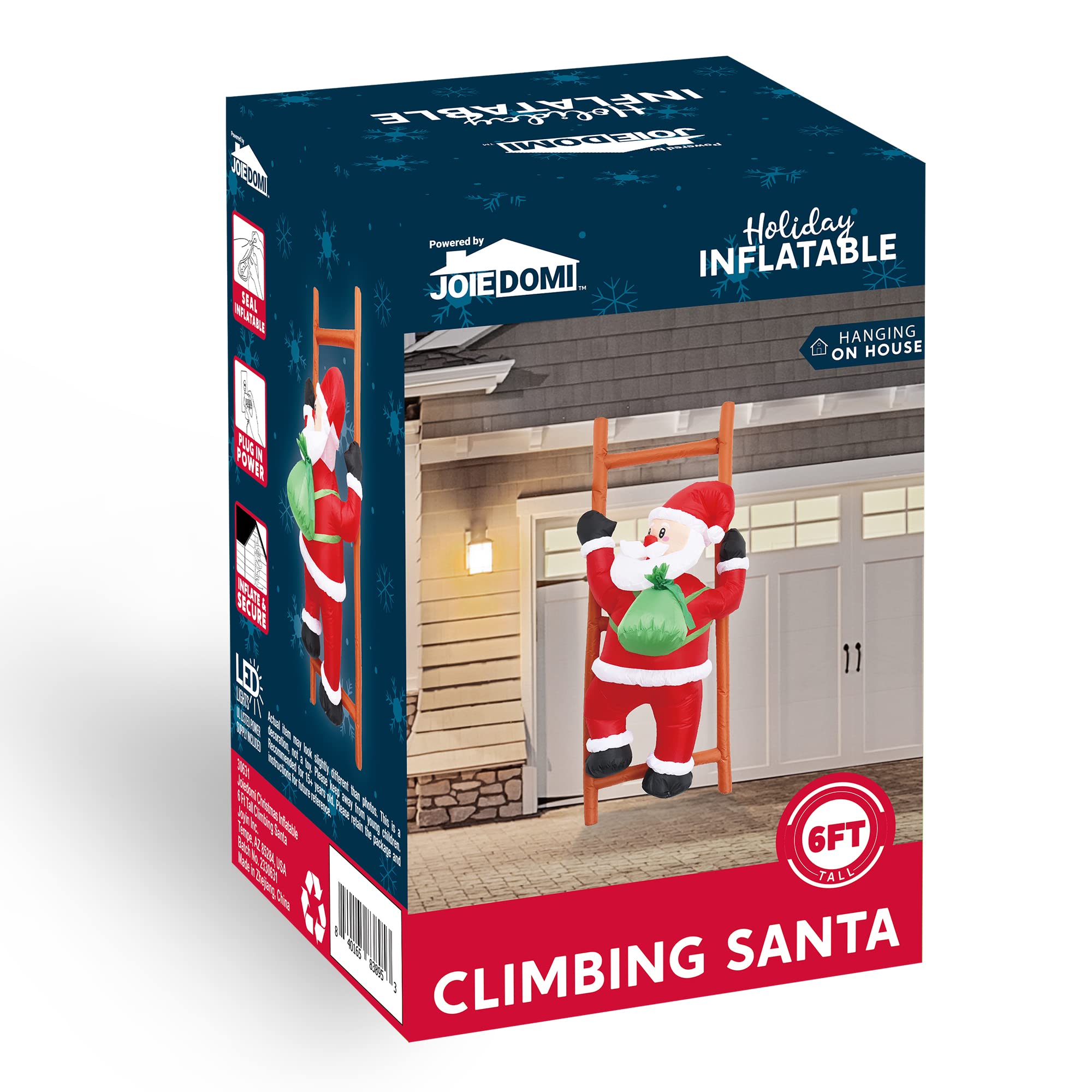 Joiedomi Papá Noel Inflable de Navidad de 6 Pies, Decoración Colgante de Patio Con LED Integrados para Interiores, Exteriores, Patio, Jardín