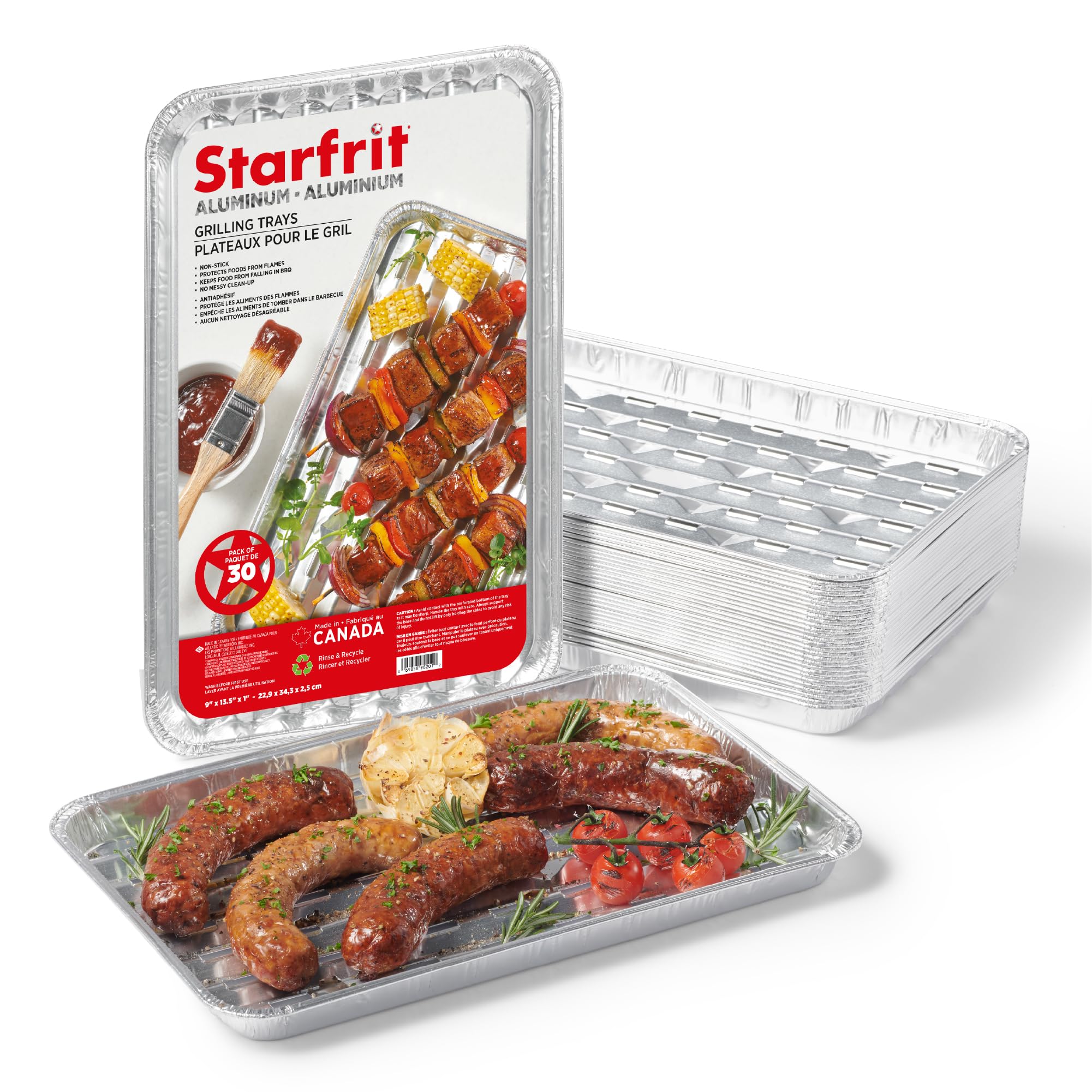 Starfrit 30-Pack Aluminum Grilling Trays, 13.5” x 9” (34 cm x 23 cm), Perfect for BBQ, Recyclable, Disposable