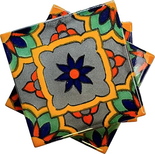 Miniatura 2 de Cerámica Talavera Azulejo Mexicano 4x4", 9 Piezas (NO Adhesivos) Calidad de Exportación A1! - EX413