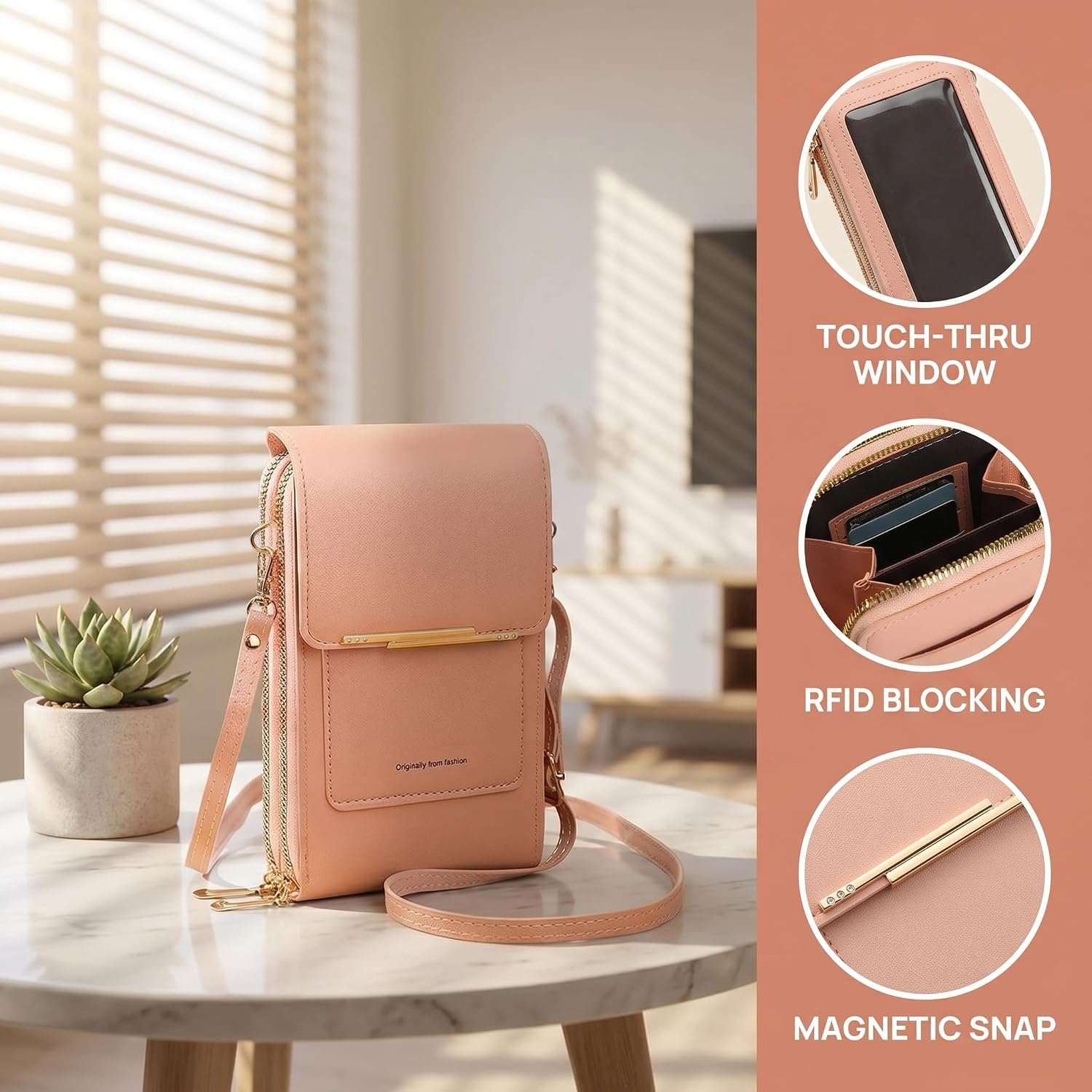 Women's Touch Screen Mobile Phone Messenger Bag, 2026 Anti-Theft Leather Messenger Bag RFID Block Mobile Phone Purse