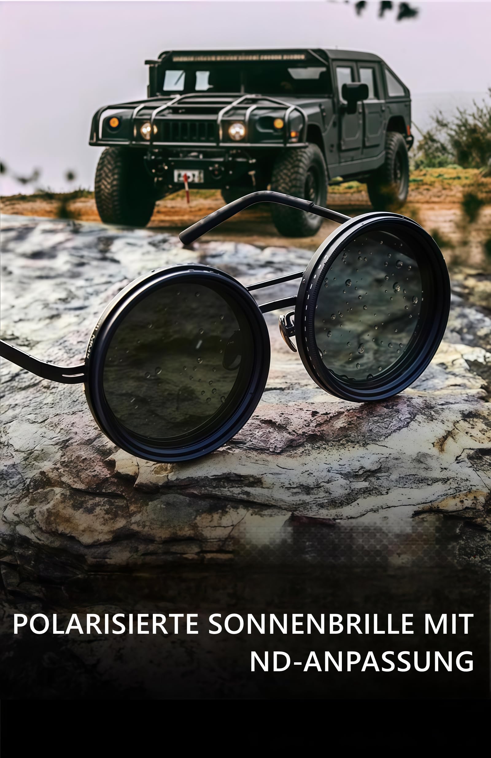 9-stufig verstellbare runde polarisierte Sonnenbrille für Herren | Autofahren, Angeln, Reisen | ND-Linse mit UV400-Schutz,verstellbare Linsen
