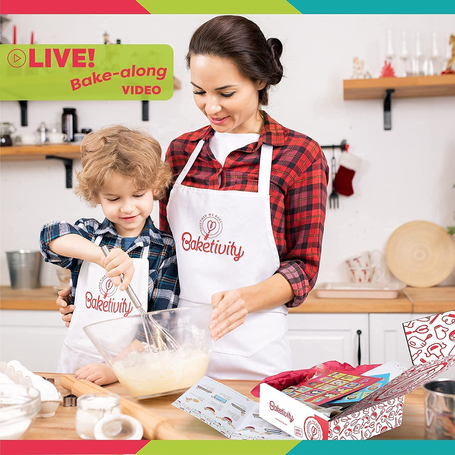 Baketivity Juego de hornear para niños, kit de suministros para fiestas de comidas para adolescentes, lecciones esenciales de cocina para pequeños cocineros, incluye ingredientes premedidos (kit de