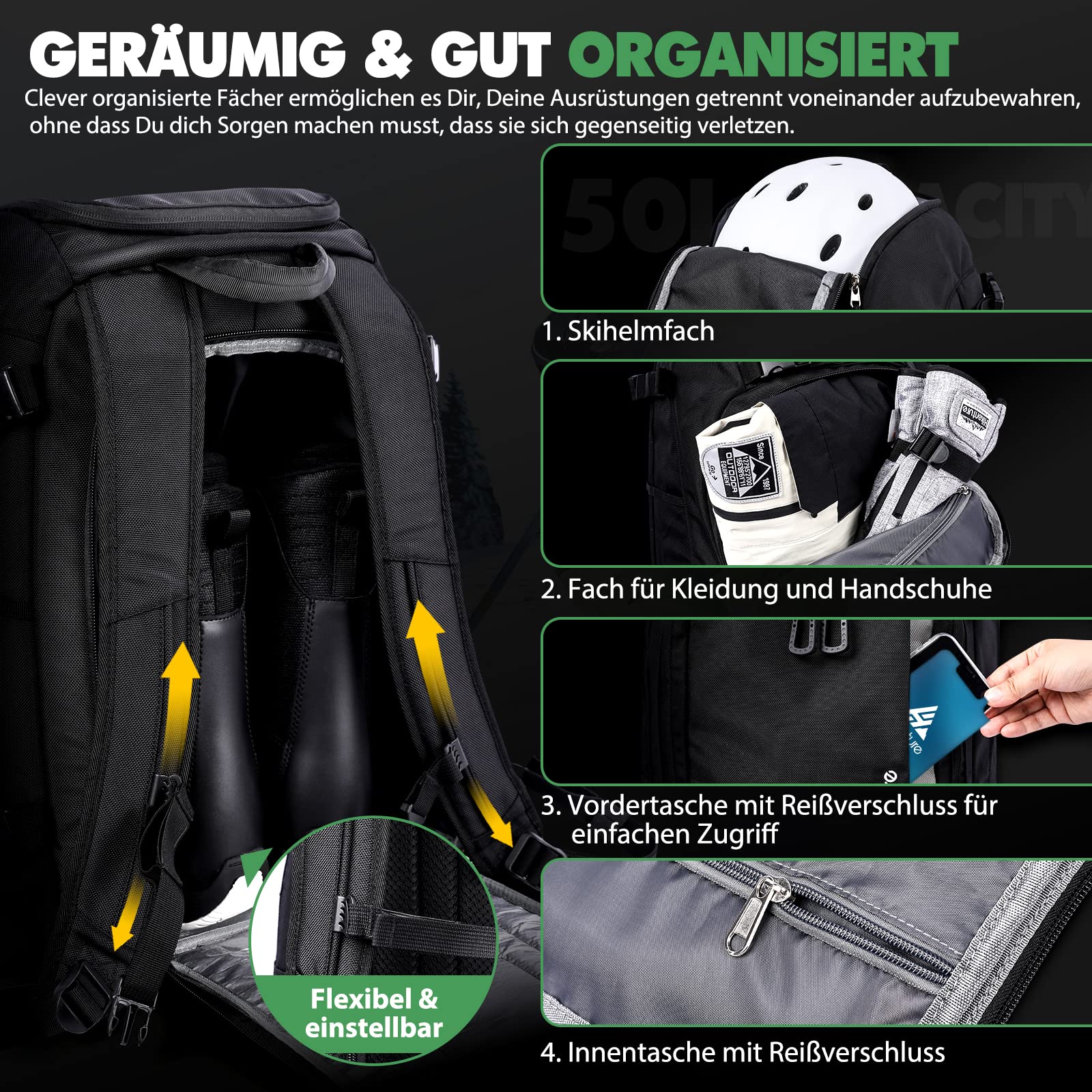 Per Casco Occhiali Abbigliamento Zaino Per Scarponi Da Sci MoopGou