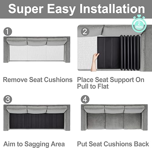 Miniatura 6 de Soporte para asiento de sofá, soporte de cojín debajo del sofá 20 x 67 pulgadas, soporte firme para cojín de sofá para asiento caído, tabla de