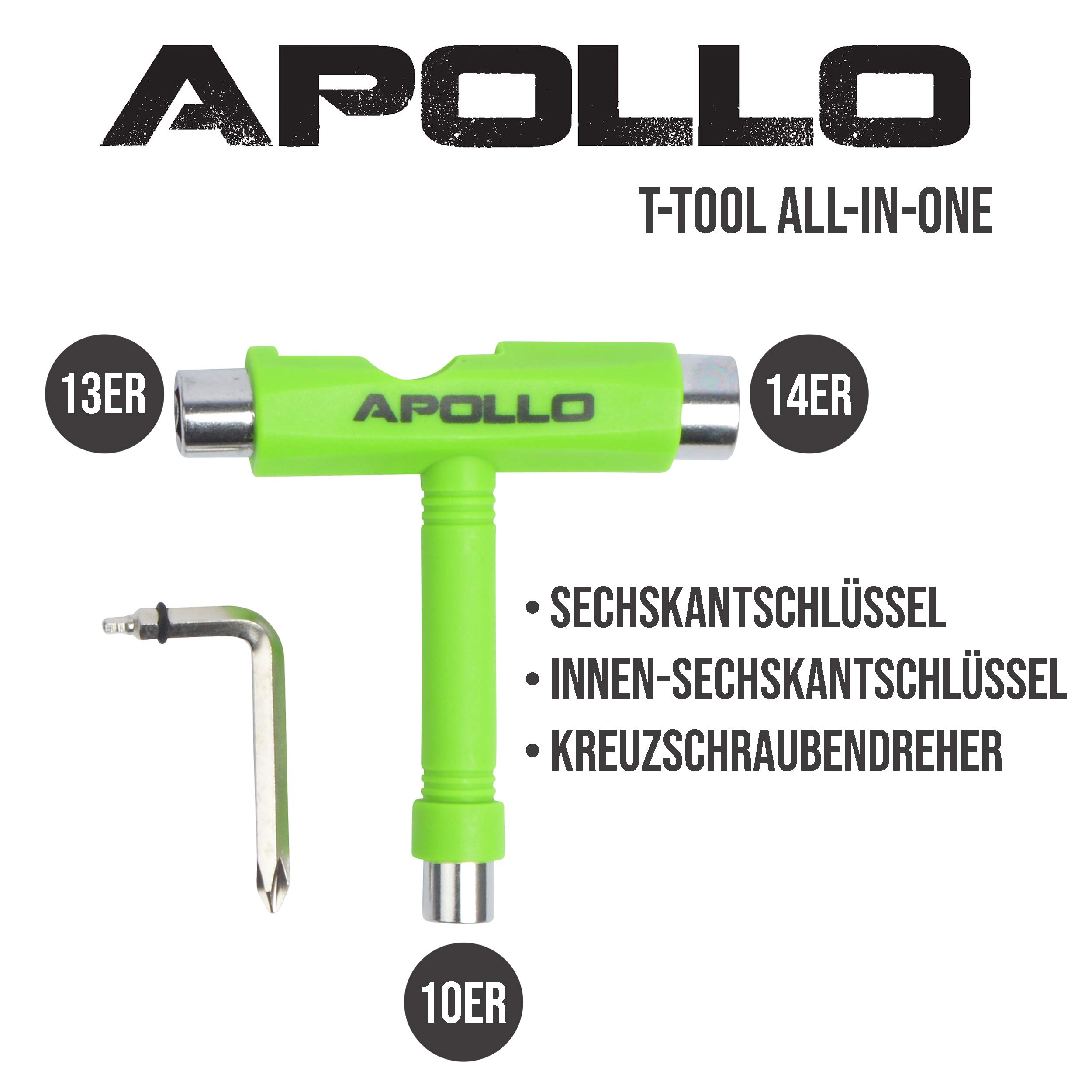Apollo T-Tool Llave para Patines, Scooter, Longboard, Llave Hexagonal multifunción Todo en uno