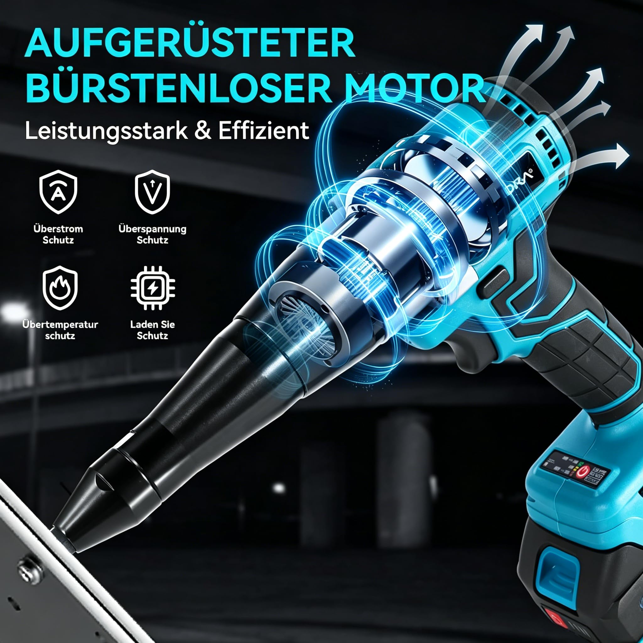 Yofidra Akku Nietzange, Nietpistole Bürstenlose Automatischer Elektrische Popnietenzange, Mit 2x2,000 mAh Akku, für Stahl- & Aluminium-Blindnieten (2,4-5,0 mm), 20 mm Hublänge