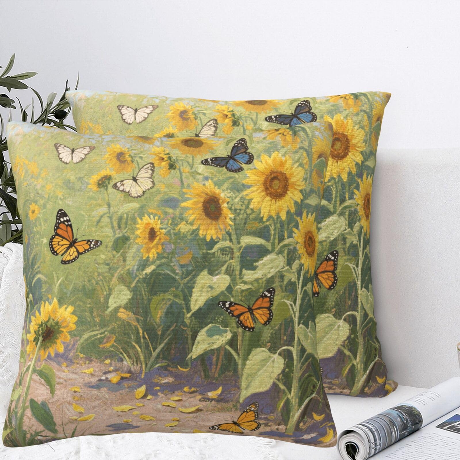 BTCOWZRV Sunflowers Print Plush Throw Pillow Covers 18"X18",Soft Cozy Couch Cushion Covers Decorative Pillow Cases for Holiday Home Bedroom Sofa Decors