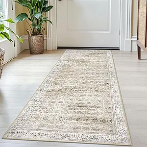 2x5 Washable Small Area Rug for Door mat Indoor, Beige Yellow White Soft Non-Slip Distressed Floral Low-Pile Kitchen Rugs, Neutral Vintage Carpet for Entrance Farmhouse