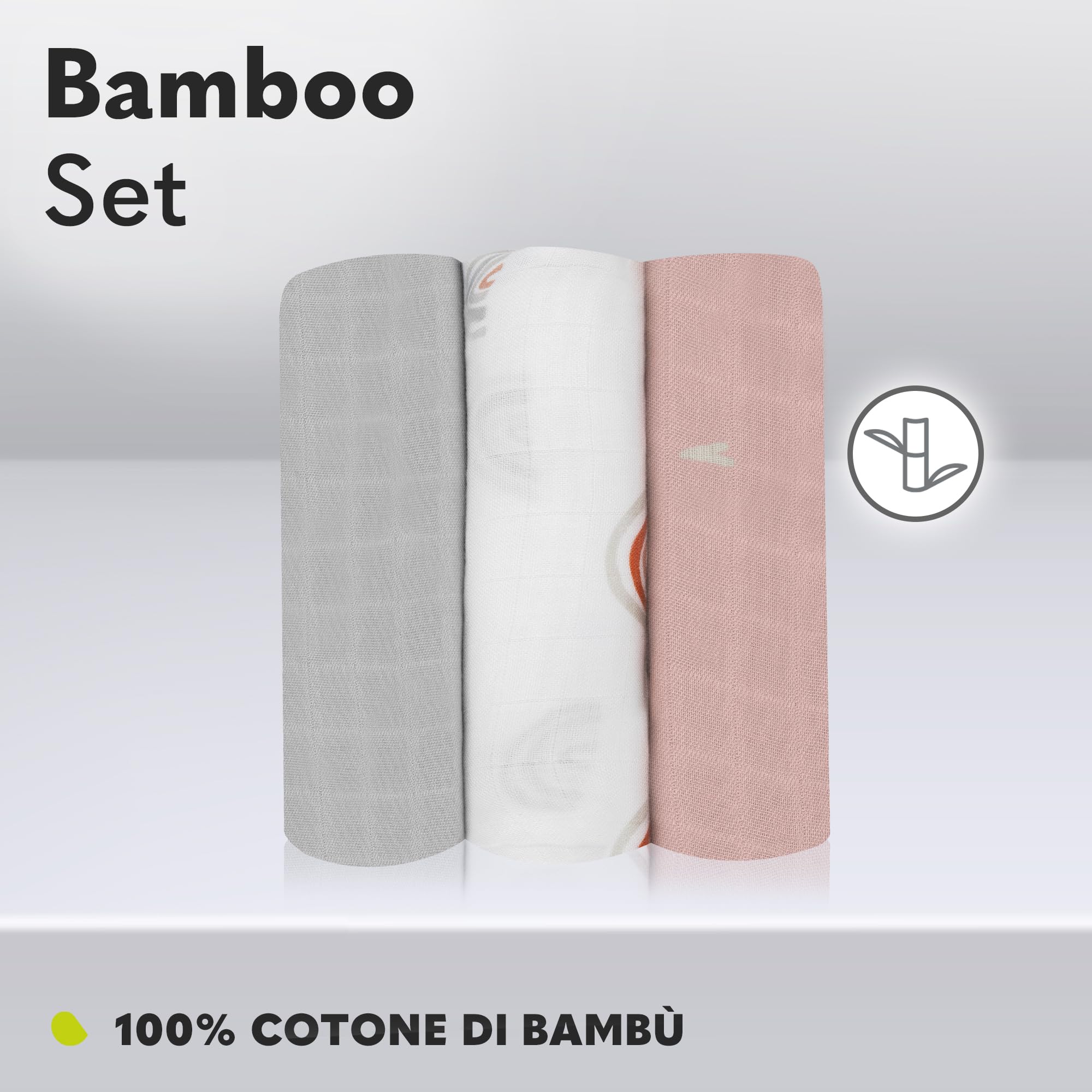 Lionelo Bamboo Set 3 Pezzi Mussole per neonato 70x70 cm in cotone bambù 100% naturale, Sicure dal primo giorno di vita, Antibatteriche Antimicotiche Ipoallergeniche Morbide Fasciatoio odori resistenti