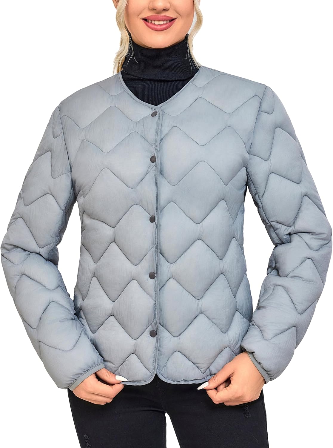 Little Donkey Andy Womens Quilted Jackets Long Sleeve Button Down Diamond Puffer Jacket Winter Outerwear with Pockets - Image 2