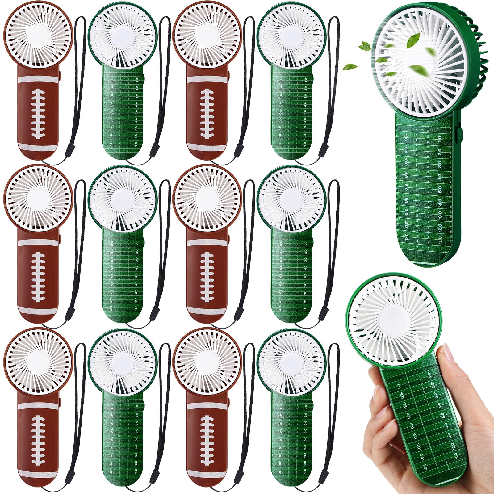 WILLBOND 12 Pcs Football Party Favors Mini Handheld Fan Bulk Small Personal Portable Fans with Lanyard for Football Goodie Bags Stuffers Team Gift Party Decorations Outdoor Sport, Battery Not Include