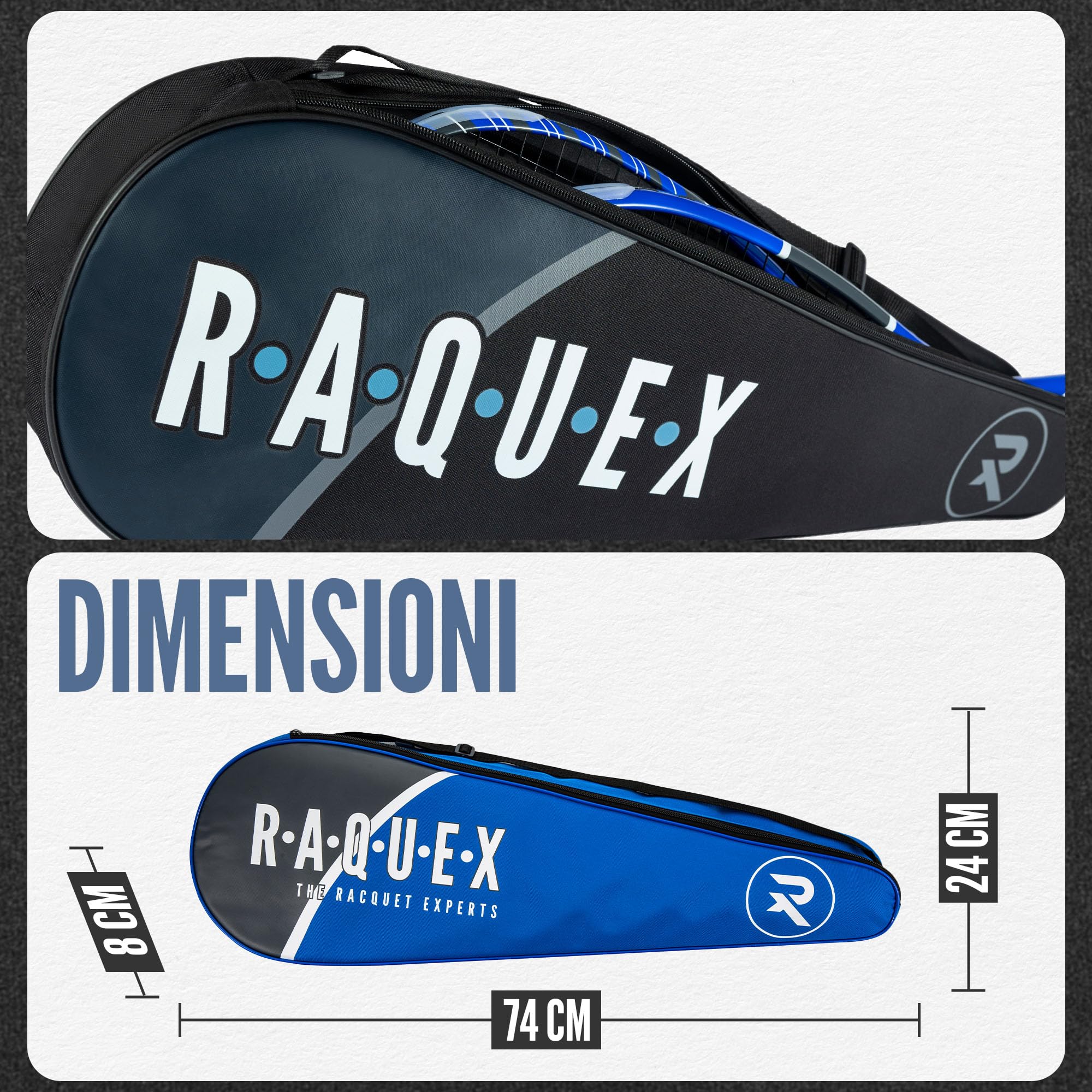 Raquex Borsa tre racchette da badminton - Custodia per racchette da badminton o da squash, con tracolla regolabile - Borsa sportiva per racchette da uomo e da donna