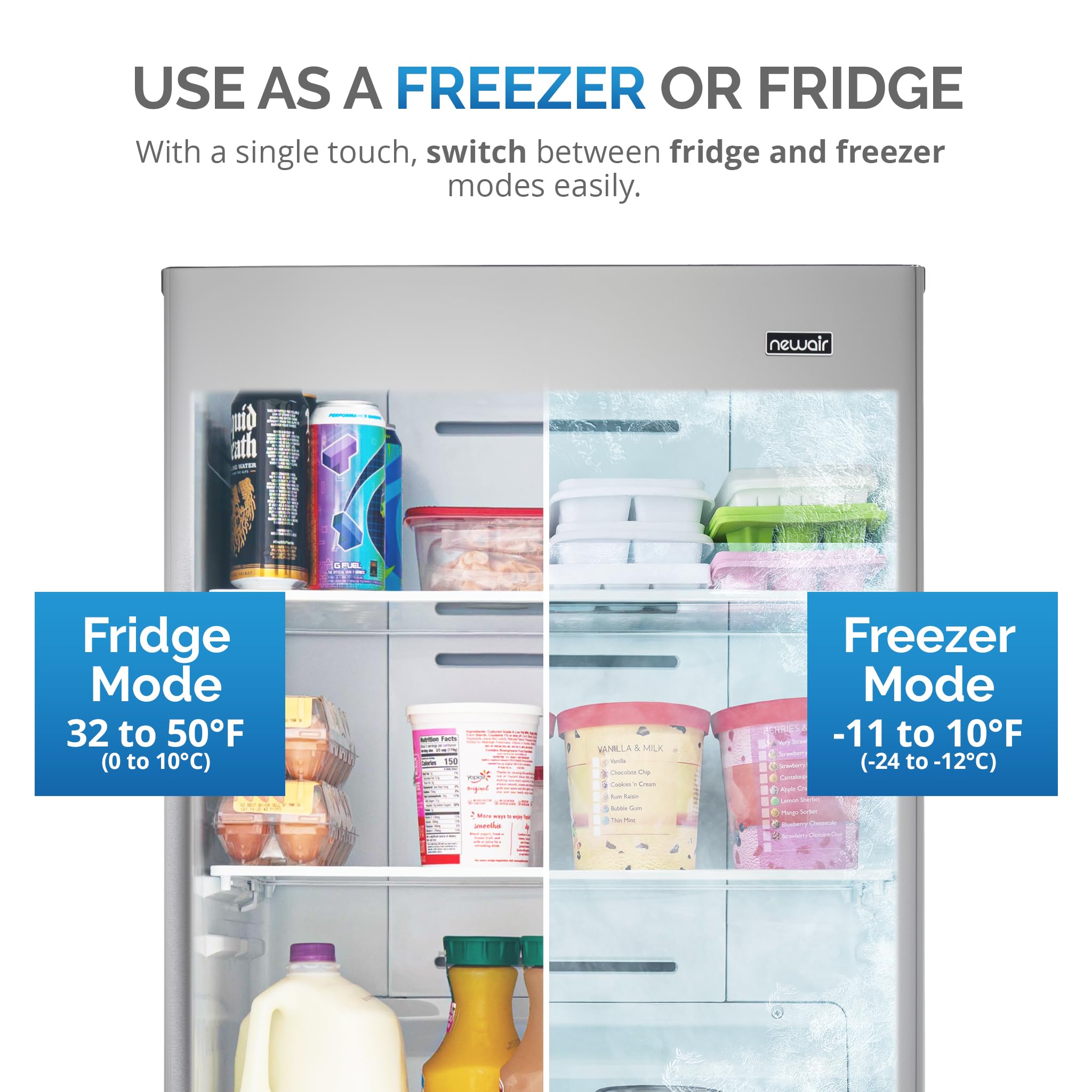 Newair Upright Freezer | 13.8 Cu. Ft., Garage-Ready Stand Up Freezer with Digital Controls, Auto Defrost, Fast Freeze Mode & LED Lighting | Stainless Steel on Fridge.com