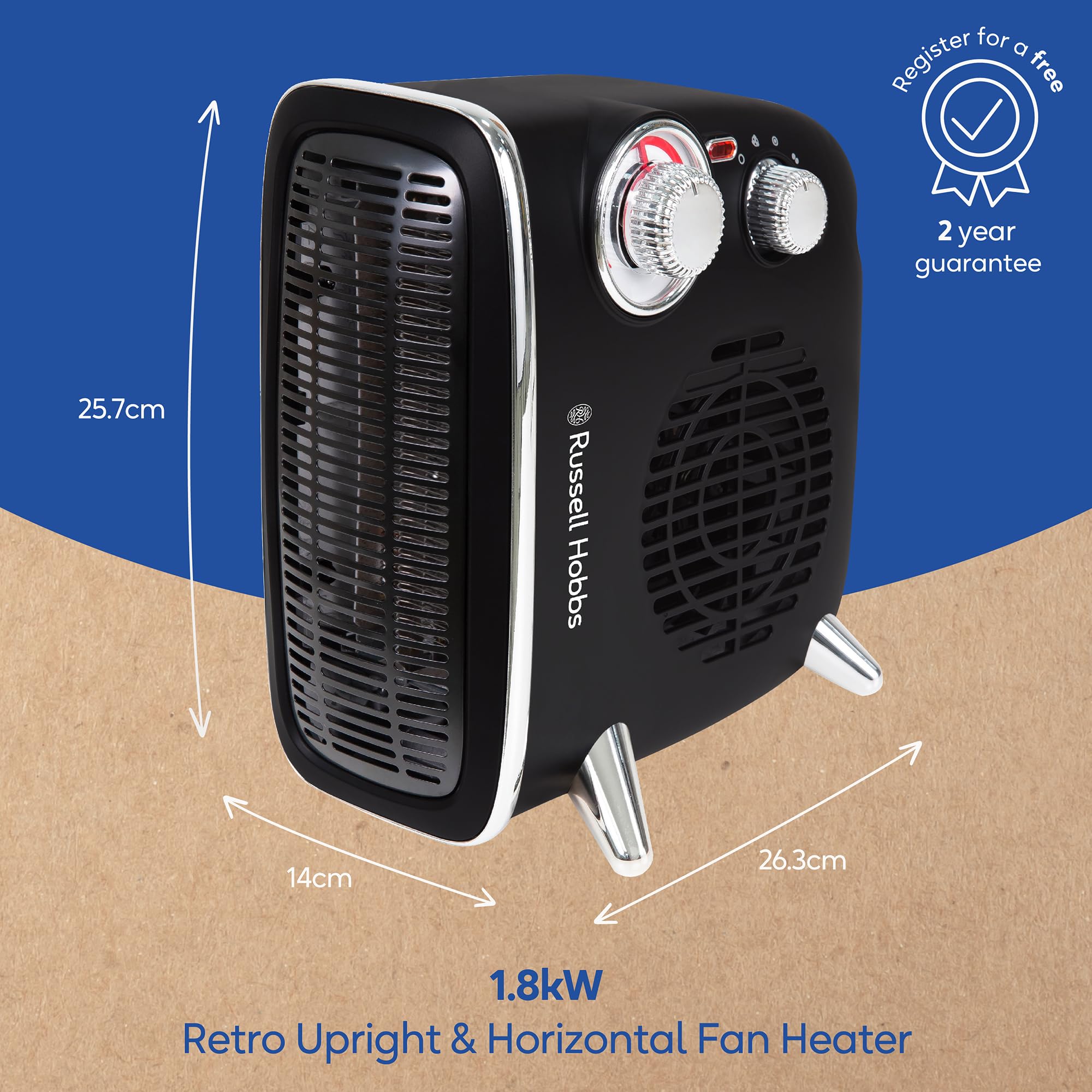 Russell Hobbs 1800W/1.8KW Electric Heater, Retro Horizontal/Vertical Fan  Heater in Black with Adjustable Thermostat, 2 Heat Settings, 20m² Room  Size, Dial Control, RHRETHFH1001B with 2 Year Guarantee : Amazon.co.uk:  Home u0026 Kitchen