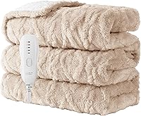 Aheadpret Heated Electric Blanket Throw 50x60" - Soft Jacquard, 5 Heat Levels, 3-Hour Auto-Off, Machine Washable, Beige