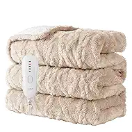 Heated Blanket-Electric Blanket 50"x60" Soft Heated Throw Blanket with 5 Heating Levels & 3 Hours auto-Off,Machine Washable（Beige