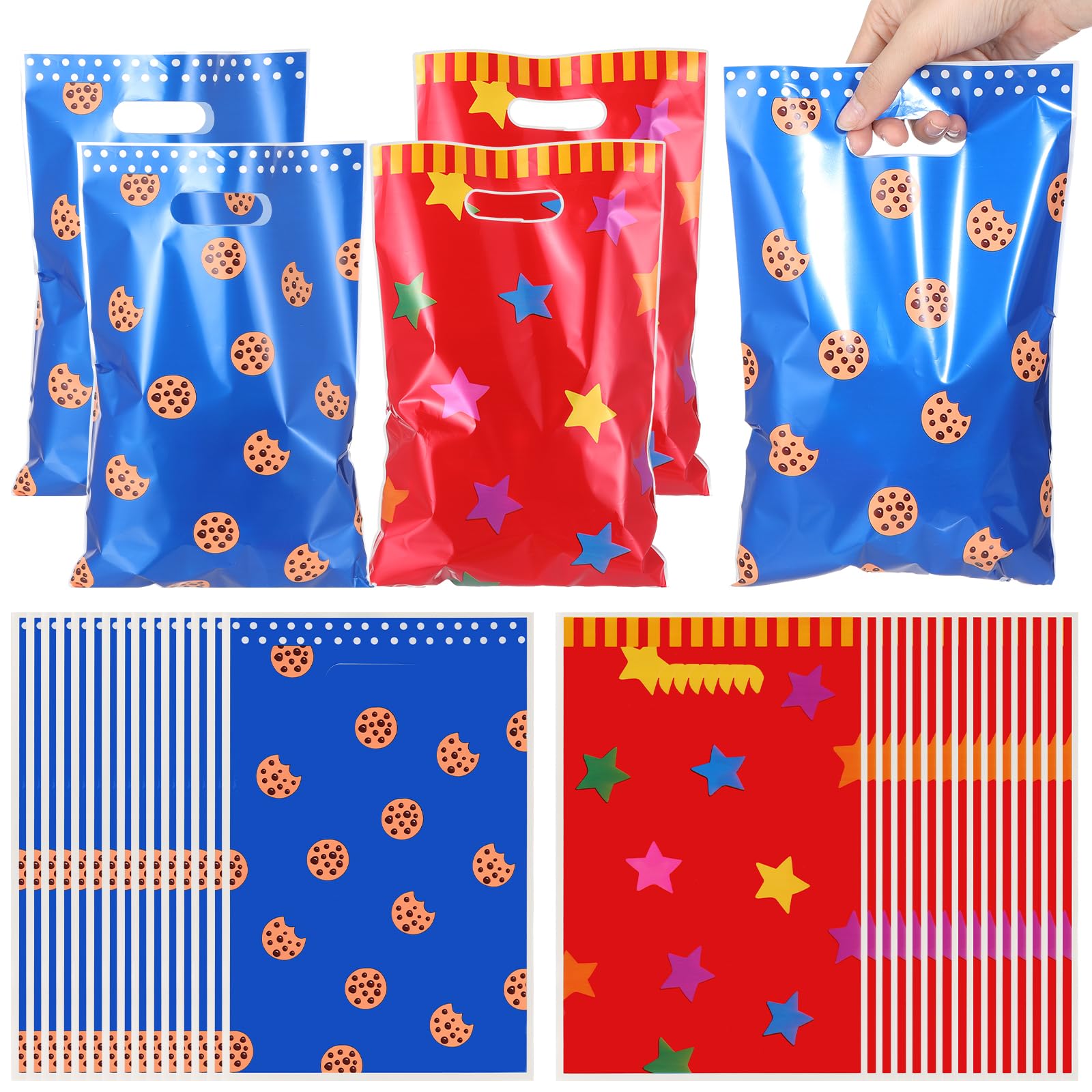 Eccliy 30 Pcs Cookies Gift Bags Cartoon Birthday Party Favors Animation Candy Treat Snack Plastic Cookies Goodie Bags for Street Theme Party