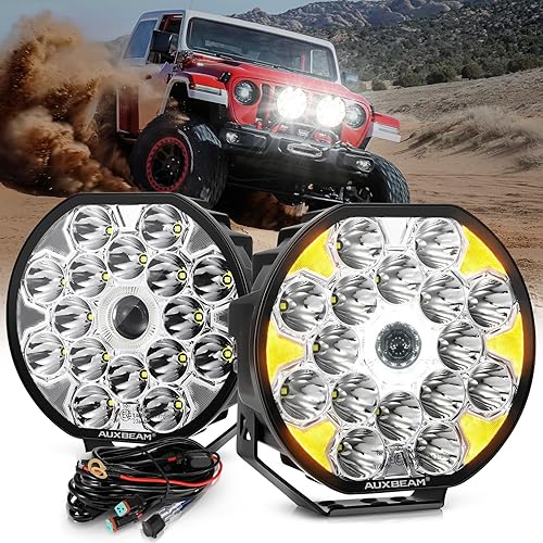 Auxbeam Serie 360-ULTRA - Luces redondas todoterreno 8.5 pulgadas 220 W ámbar DRL + señal de giro 5 modos 25200 lm luces LED de conducción para