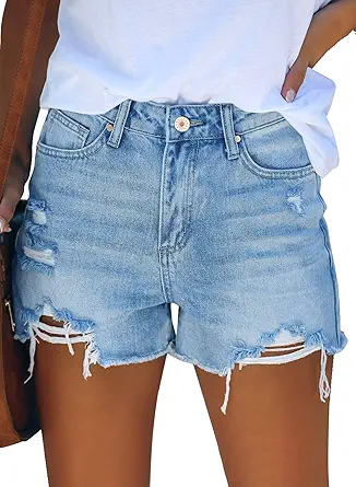 GRAPENT Women's High Waisted Ripped Stretchy Denim Short