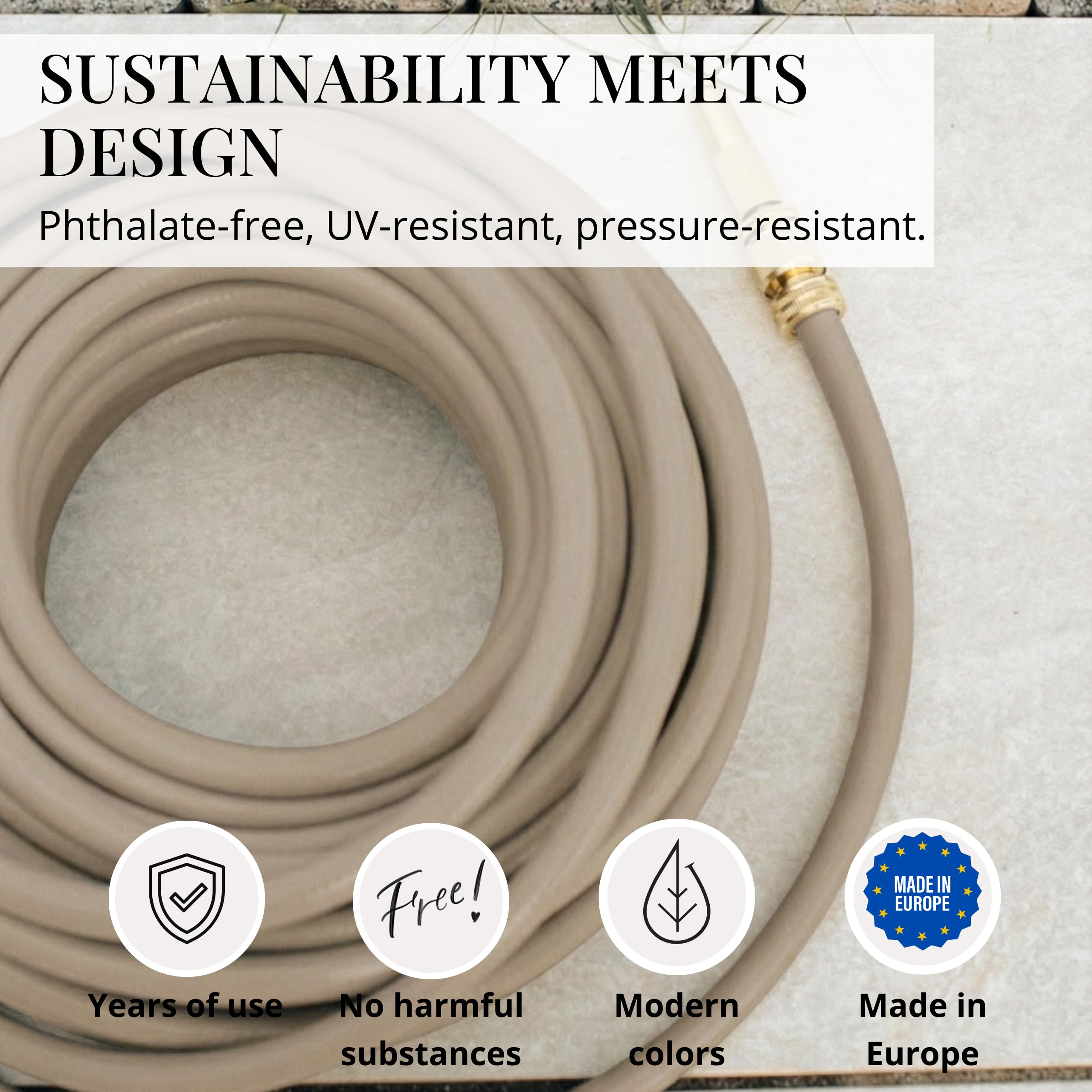 LIVLIG Manguera Jardin 30m – Manguera de Riego Flexible, 60% Reciclado, Resistente UV, Antitorcion, 1/2 Pulgada, Beige