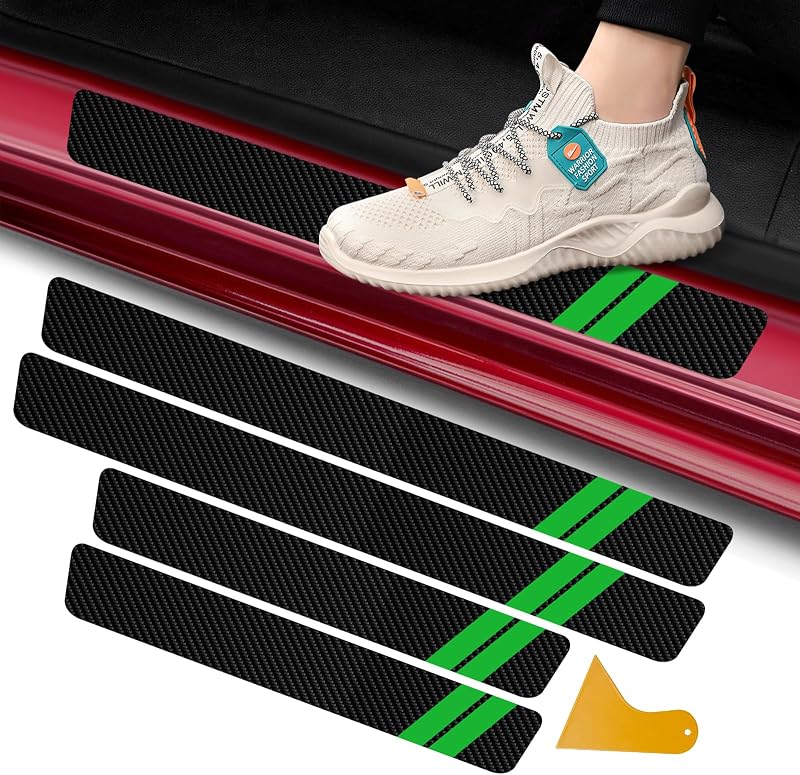 Protetor de Soleira de Porta em Fibra de Carbono Verde para Dodge Charger, Challenger e Durango – Kit com 4 peças