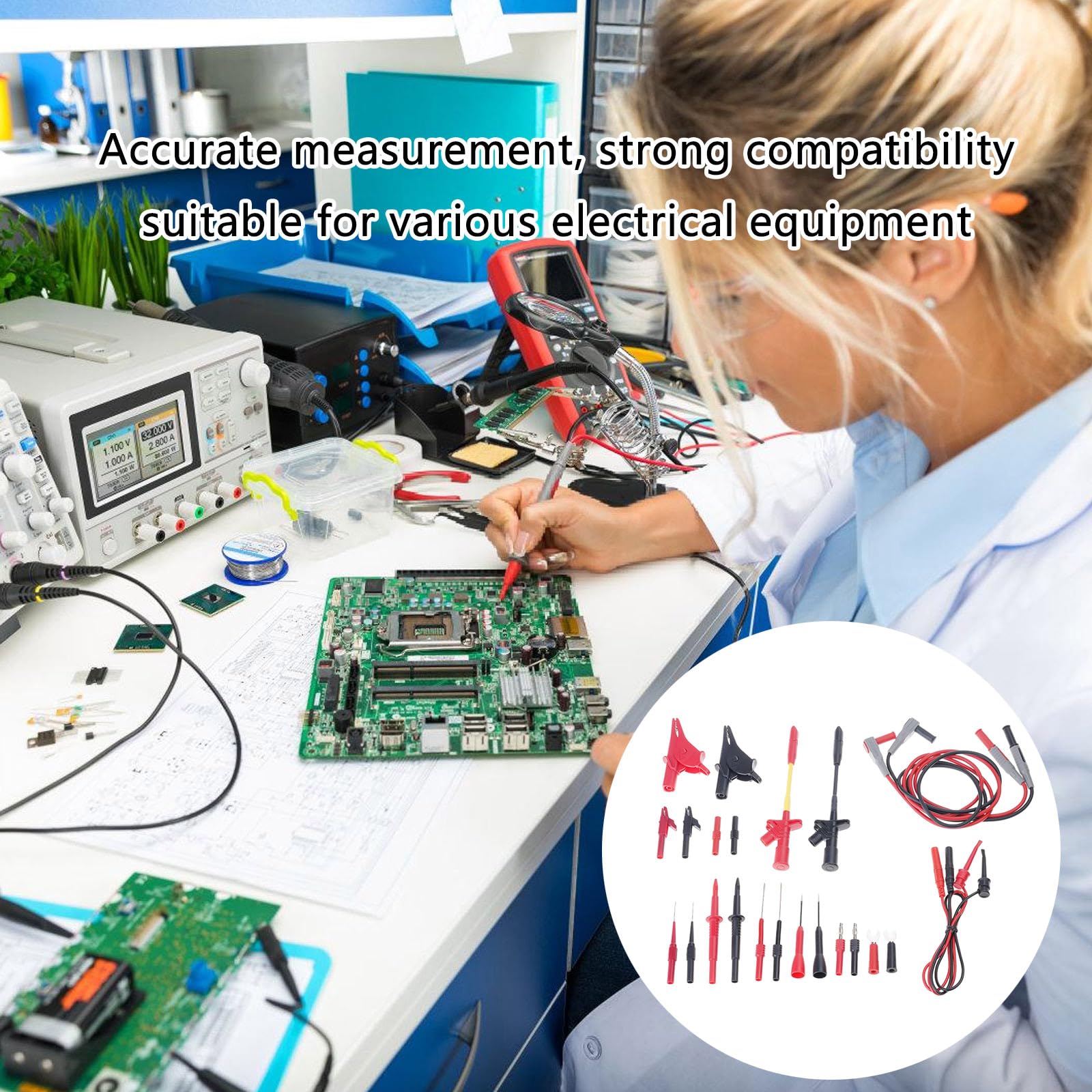 Messleitungen Set für die Prüfung digitaler elektrischer Multimeter mit Sonden, Clips, Pinzette, professionelles Messleitungs Set, Sonden