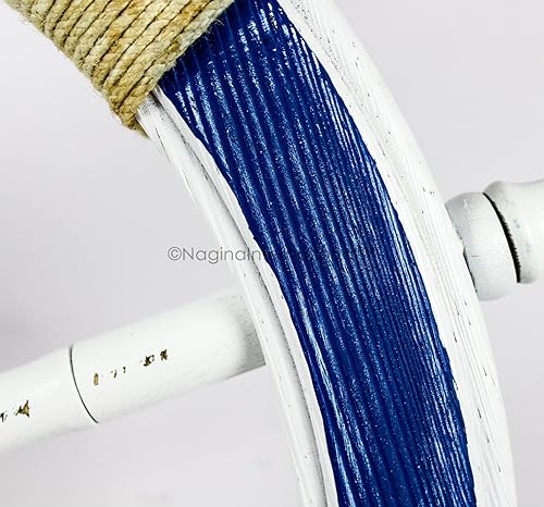 Miniatura 4 de Nagina International Rueda de barco decorativa náutica blanca azul premium con cuerda acentuada  Decoración de pared de pirata  Regalo de mar (36