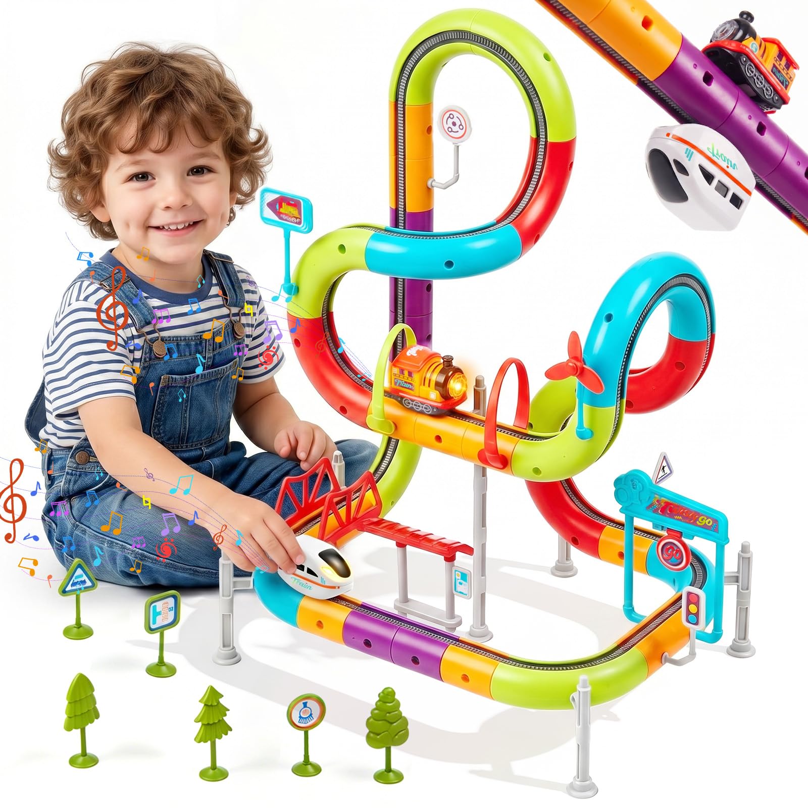 Gleamkid 73PCS 3D Electric Train Set for Kids 3-8,Train Track Set