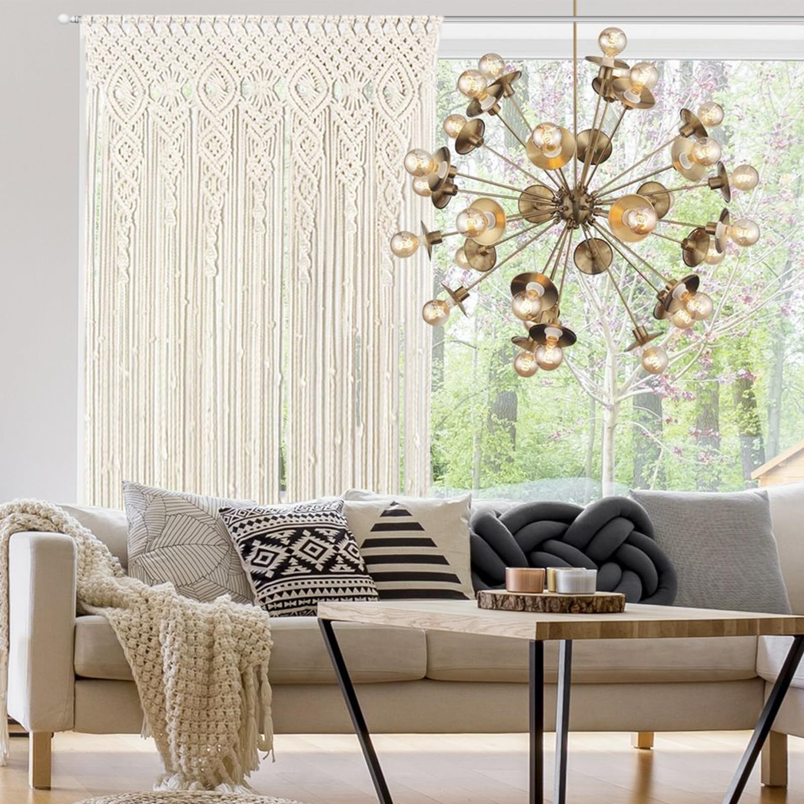 Makramee Vorhang Tür, Boho Türvorhang, ‌Handgewebte Makramee Wandteppich, Fadenvorhang für Raumteiler Hochzeit Hintergrund Inneneinrichtung (100 * 200cm)