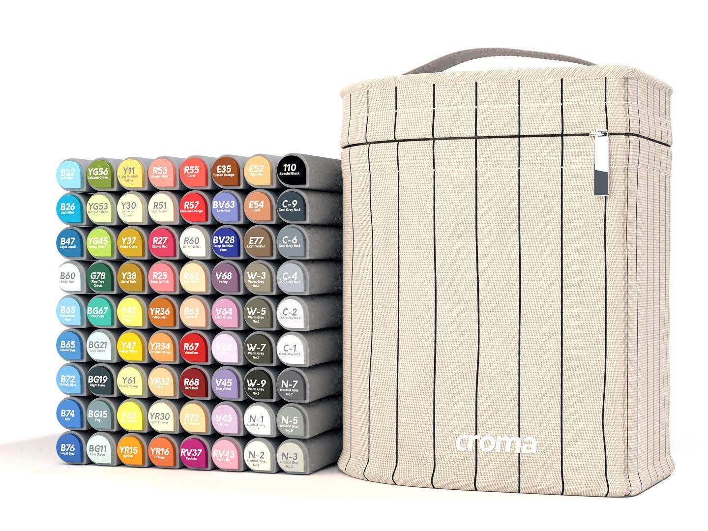 Croma Lite Brush Dual Tip Alcohol Based Sketch Markers, 72 Basics A/B/C Set, for Coloring Manga, Comic, Illustrations, Art, Industrial Design, Professional Artists, with Cotton Canvas Bag (72 A)
