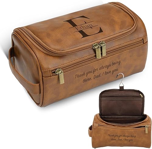 Easycosy Neceser personalizado para hombres, grabado con nombre e iniciales, bolsa de aseo de piel sintética para hombre, artículos esenciales de disponible en Yaxa Peru