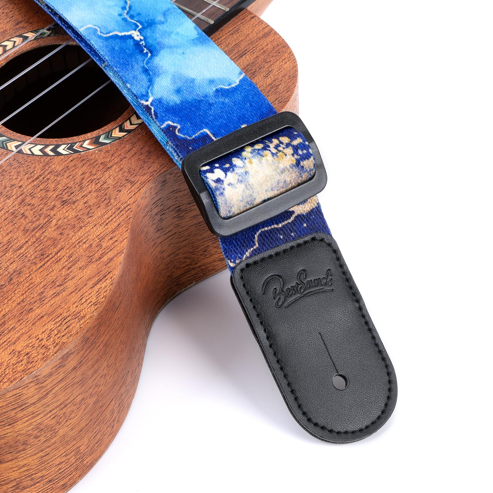 Ukulele Strap - BestSounds Uke Shoulder Straps with Leather Ends for Soprano Concert Tenor and Baritone Ukuleles (Blue Ocean) - Image 2