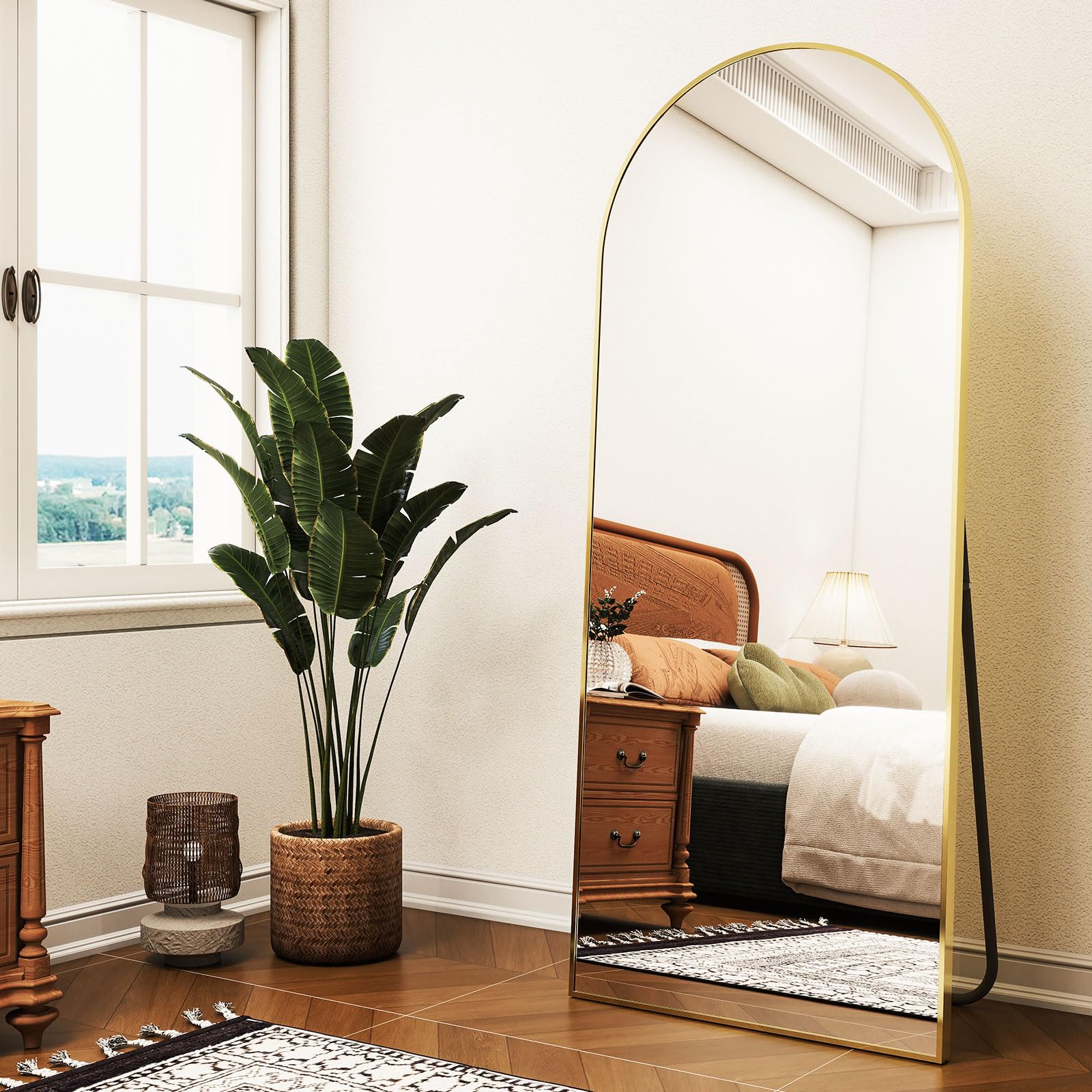 Gold Arched Full-Length Mirror, 24"x68" Arched Floor Mirror with Stand, Wall-Mounted for Bathroom, Dressing Room - Hanging or Leaning - Full Body Mirror for Bedroom