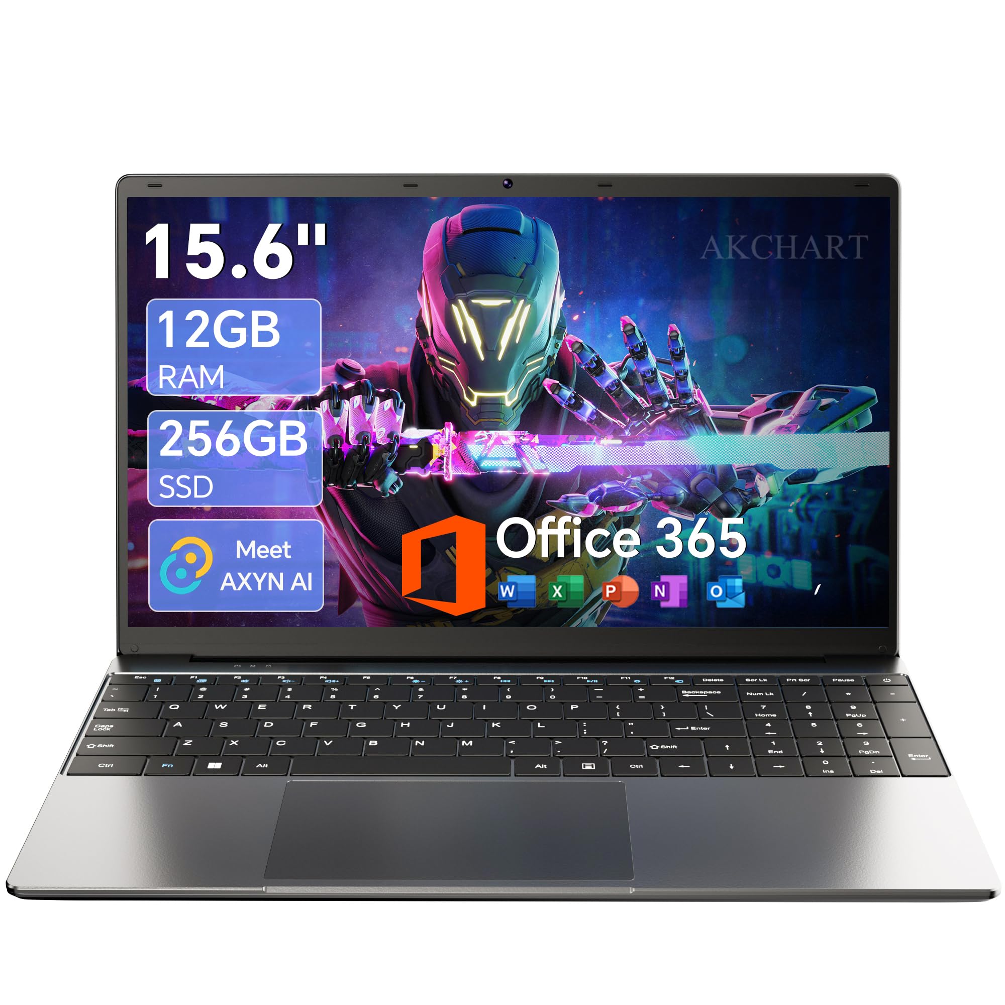 AKCHART 15.6 Inch AI Laptop with Office 365 12GB RAM 256GB SSD