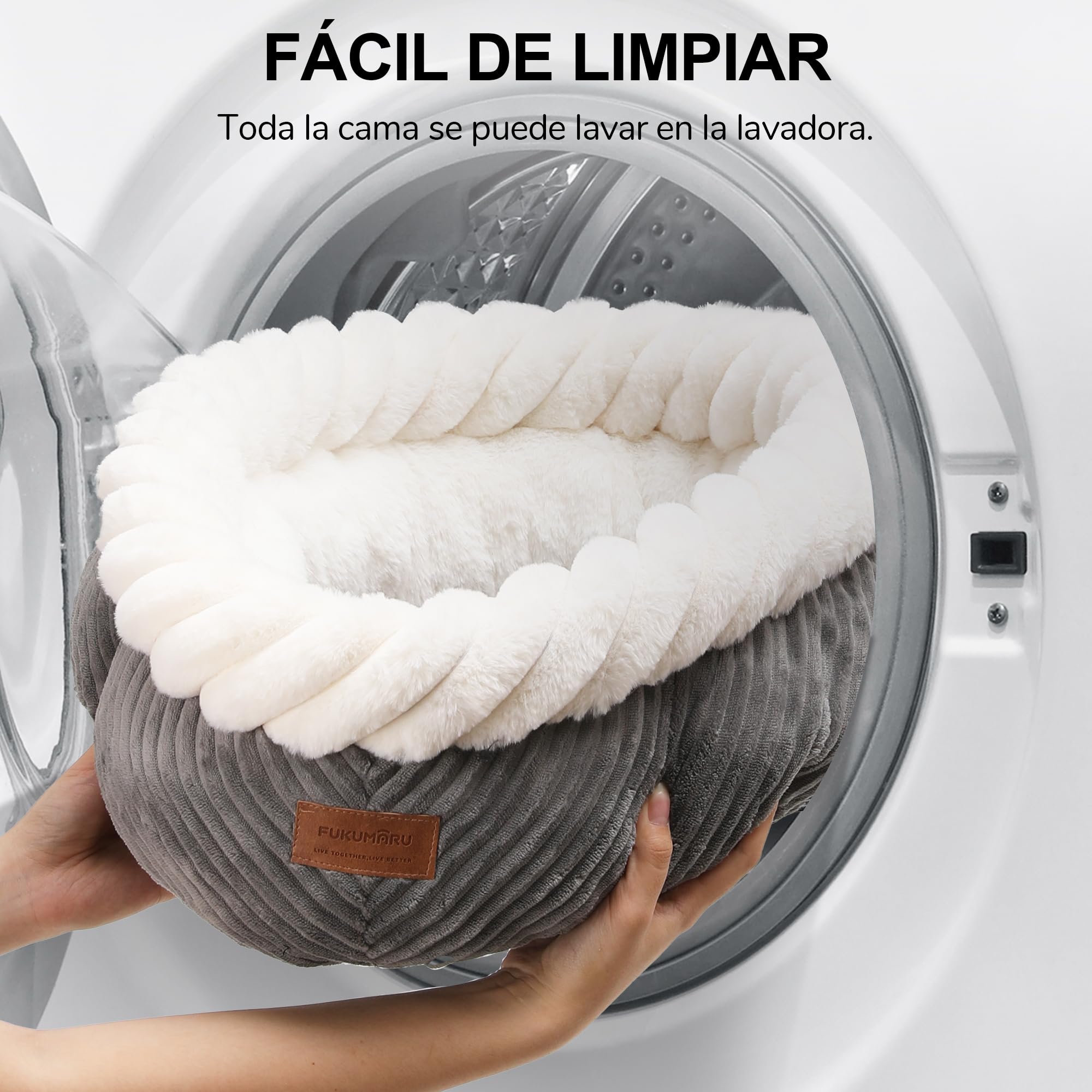 FUKUMARU Cama para Gatos Lavable, Cesta para Gatos con Borde Elevado, 55 x 55 x 21 cm, Cama Suave de Pana, Base Antideslizante, Grande, Gris