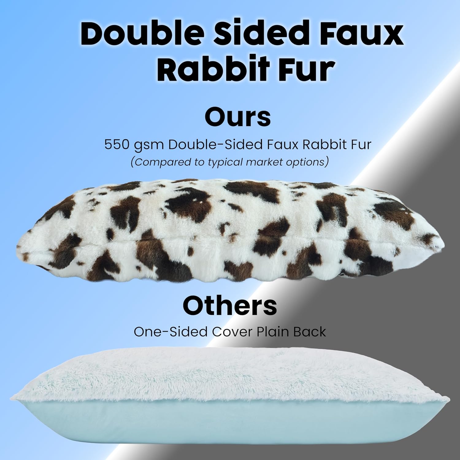 OMEO Winter Fluffy Full Body Pillow – Memory Foam Pregnancy Pillow, Nursing Pillow for Side Sleepers, Weighted Body Pillow for Adults (Soft Cow Print Cover)