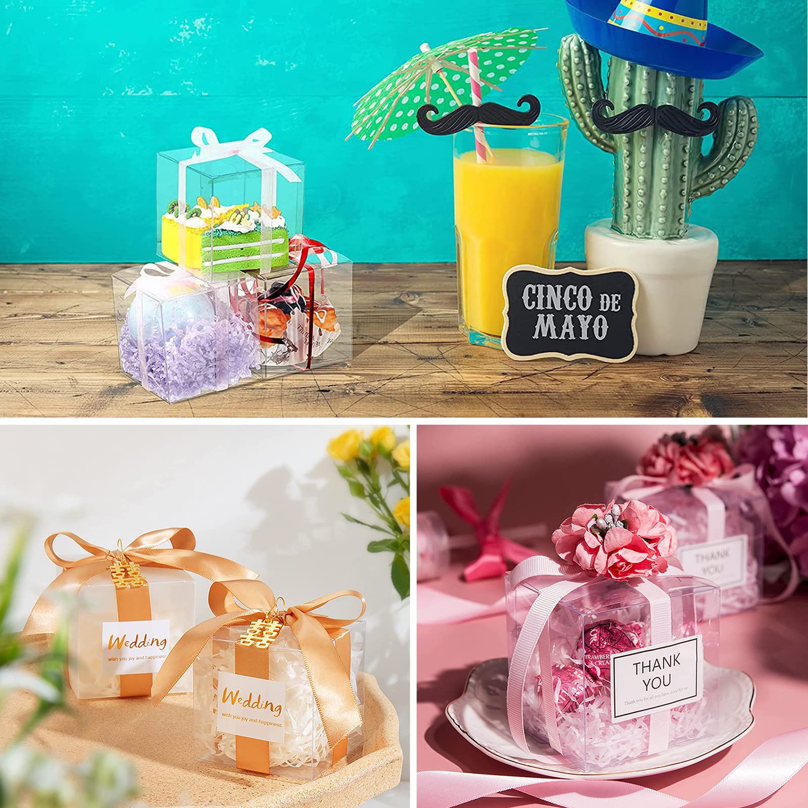 50 Pièces Boîtes Cadeaux Plastique, Boîte Transparente Pour Emballage, Boîte à Bonbons Plastique, Petite Boîtes Cadeaux Transparentes En Plastique Pour Mariage Fête 5x5x5 Cm