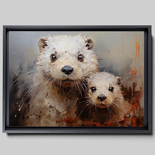 Fox Mother Cub Print, In The Style Of Stencil,Based, Ivory, Kids Wall Art, Kids Wall Art Display, Mom And Baby Animal Art Print, Canvas Prints, Art