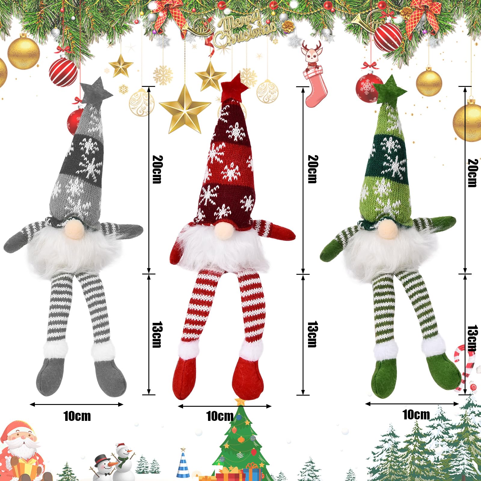 Gnomi Natalizi Luminosi Con LED (3 Pezzi) – Decorazioni Natalizie Con Cappello In Cotone E Barba In Pelliccia, Luce Calda, Per Interno/esterno - 5