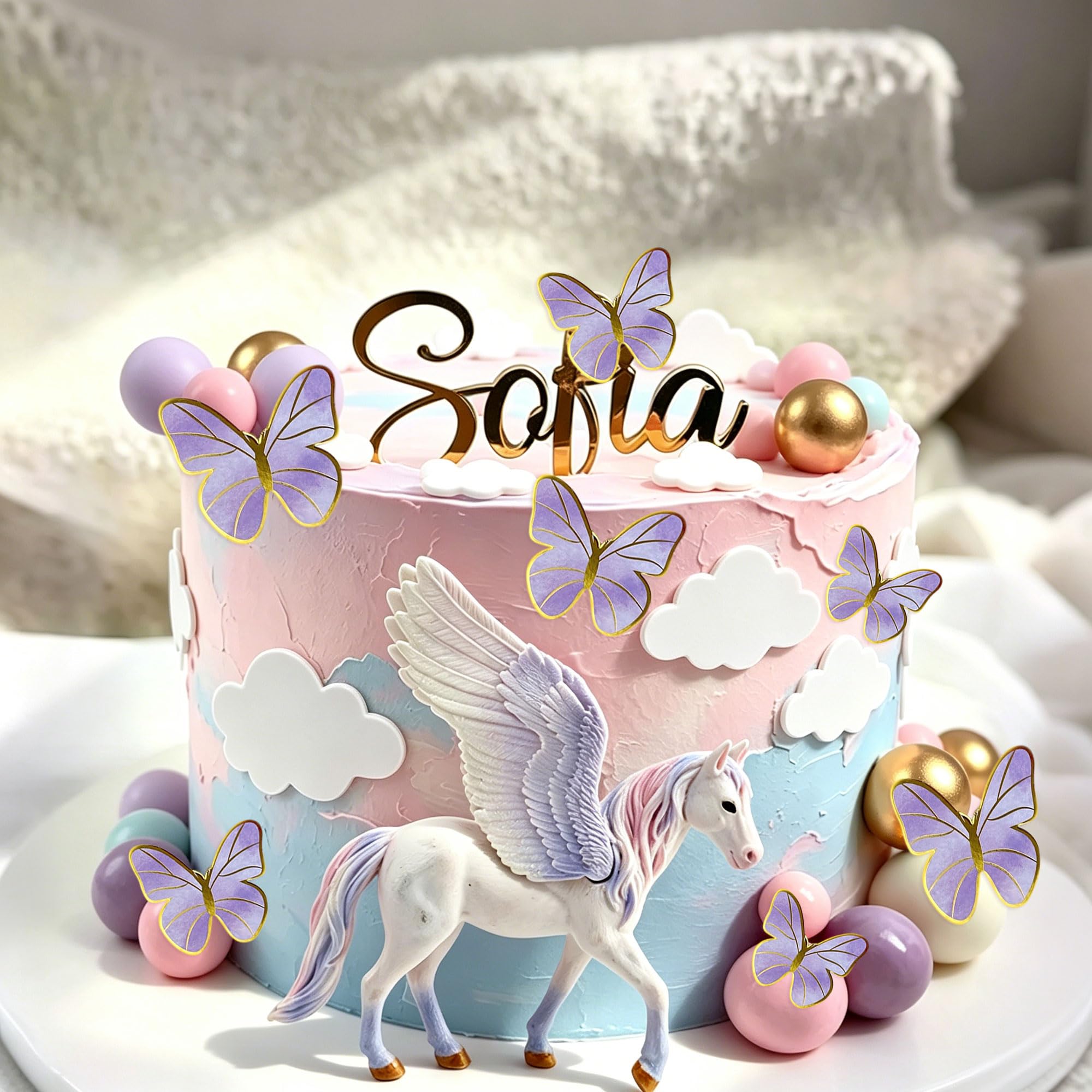 Elegant Unicorn Cake Decoration Pony Birthday Decor Butterfly Cake Topper