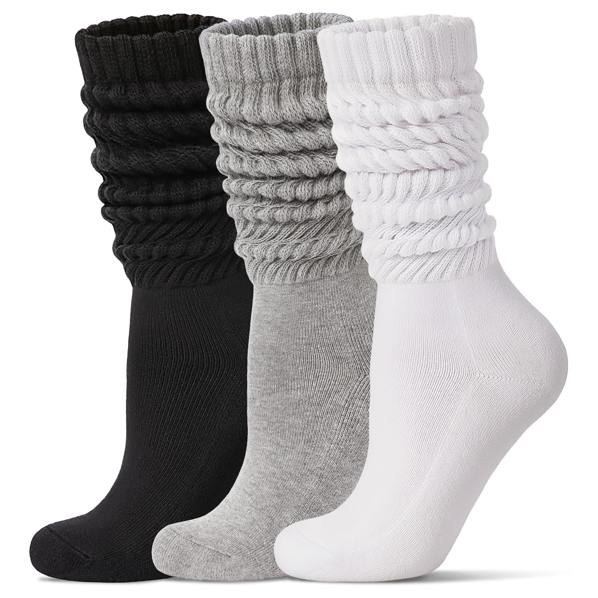 Womens Slouch Socks Long Boot Scrunch Sock Soft Cotton Knit Cozy Socks 3 Pairs