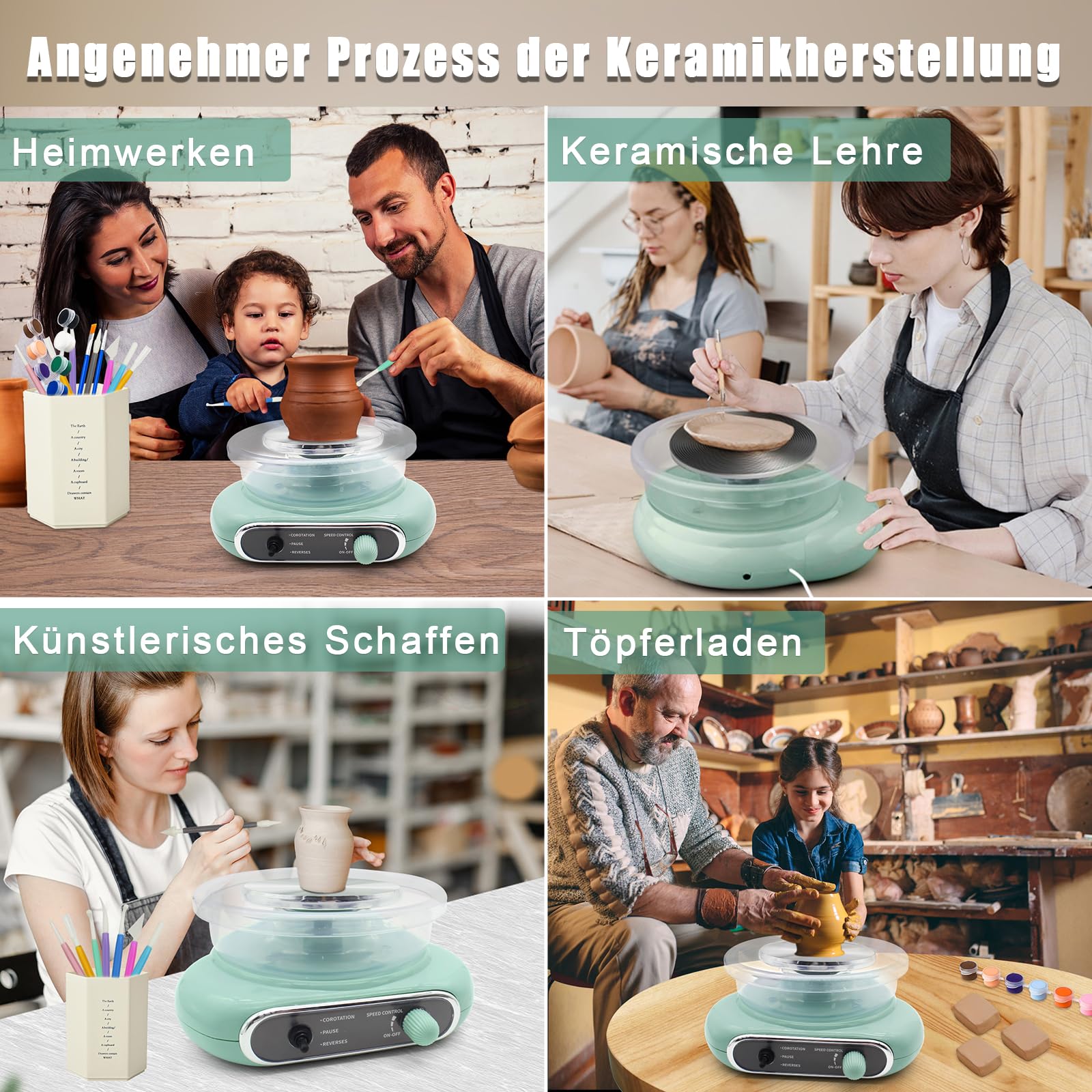 fisca Mini-Töpferscheibe, 4,7“ Töpferscheibe für Kinder, Jugendliche und Erwachsene Anfänger, Plug-in-Motor, 1,32Lb lufttrocknender Ton, Bastelset für Heimwerker, Keramikarbeiten und Kunstschaffen