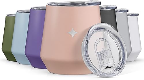 Miniatura 8 de JoyJolt Vaso de vino de tres aislados con tapa vaso de 12 onzas deslizador y tapas de pajita Vaso de vino sin tallo de acero inoxidable de doble
