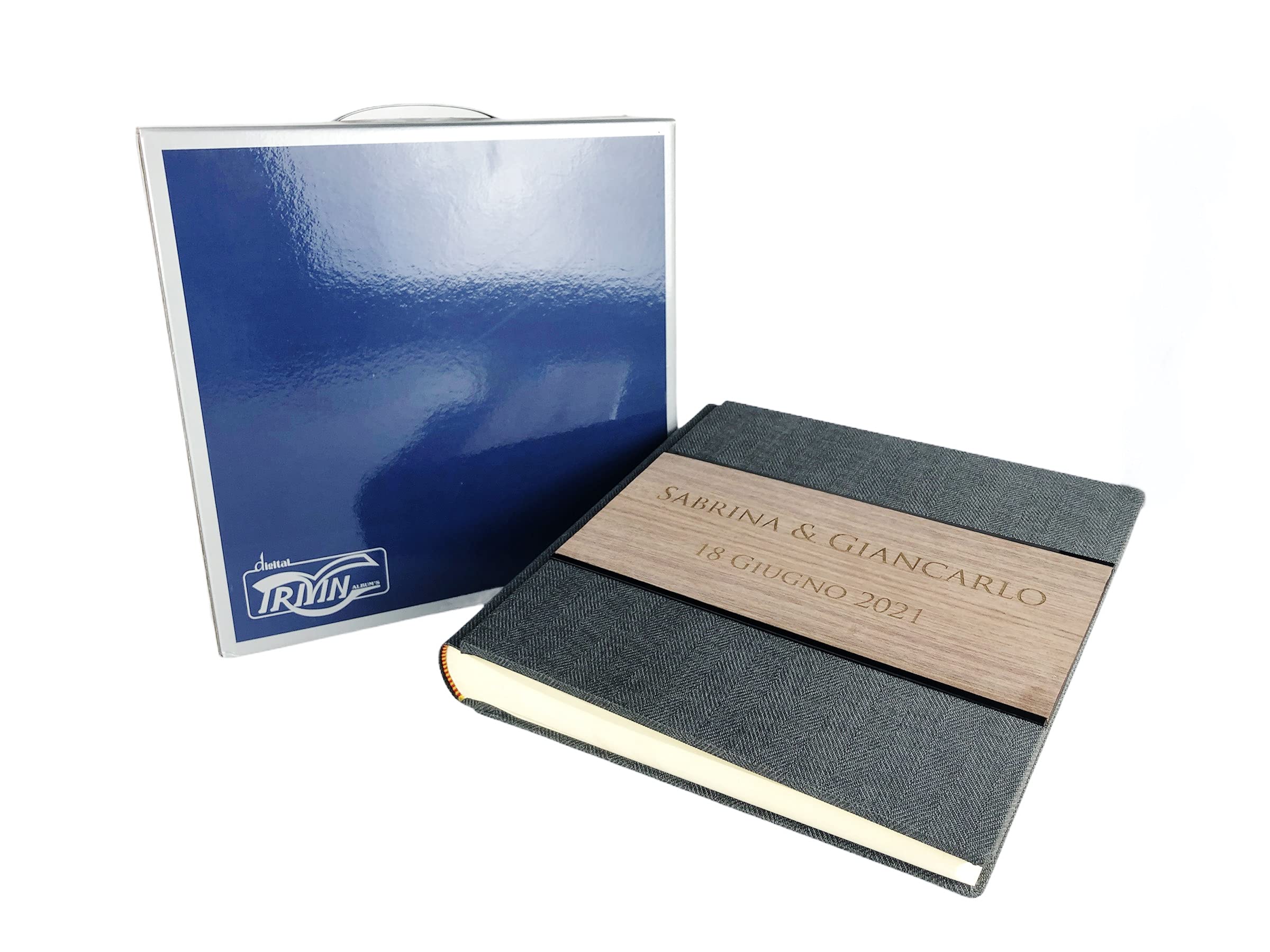Album Photo Fait Main TriVin Art – Simili Cuir Bicolore, Personnalisable 3 Lignes + Symbole