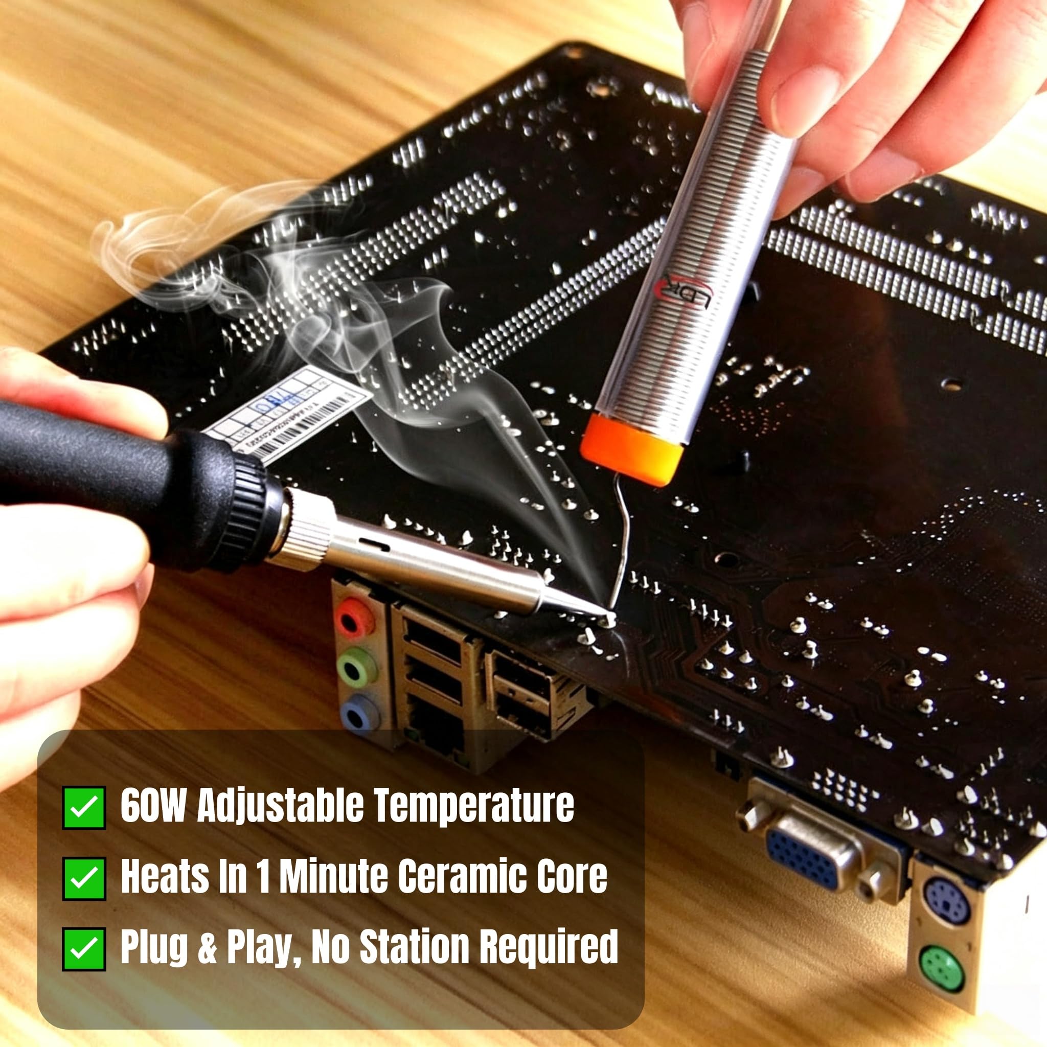 LDK Soldering Iron Kit Electric 60W 110V Adjustable Temperature Soldering Gun Welding Tools, 5pcs Replacement Tips and Solder Wire (Basic) — Amazon image 8